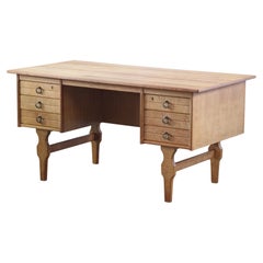 Vintage Mid-Century Solid Oak Desk with 6 drawers, Kjærnulf style, Denmark 1960s