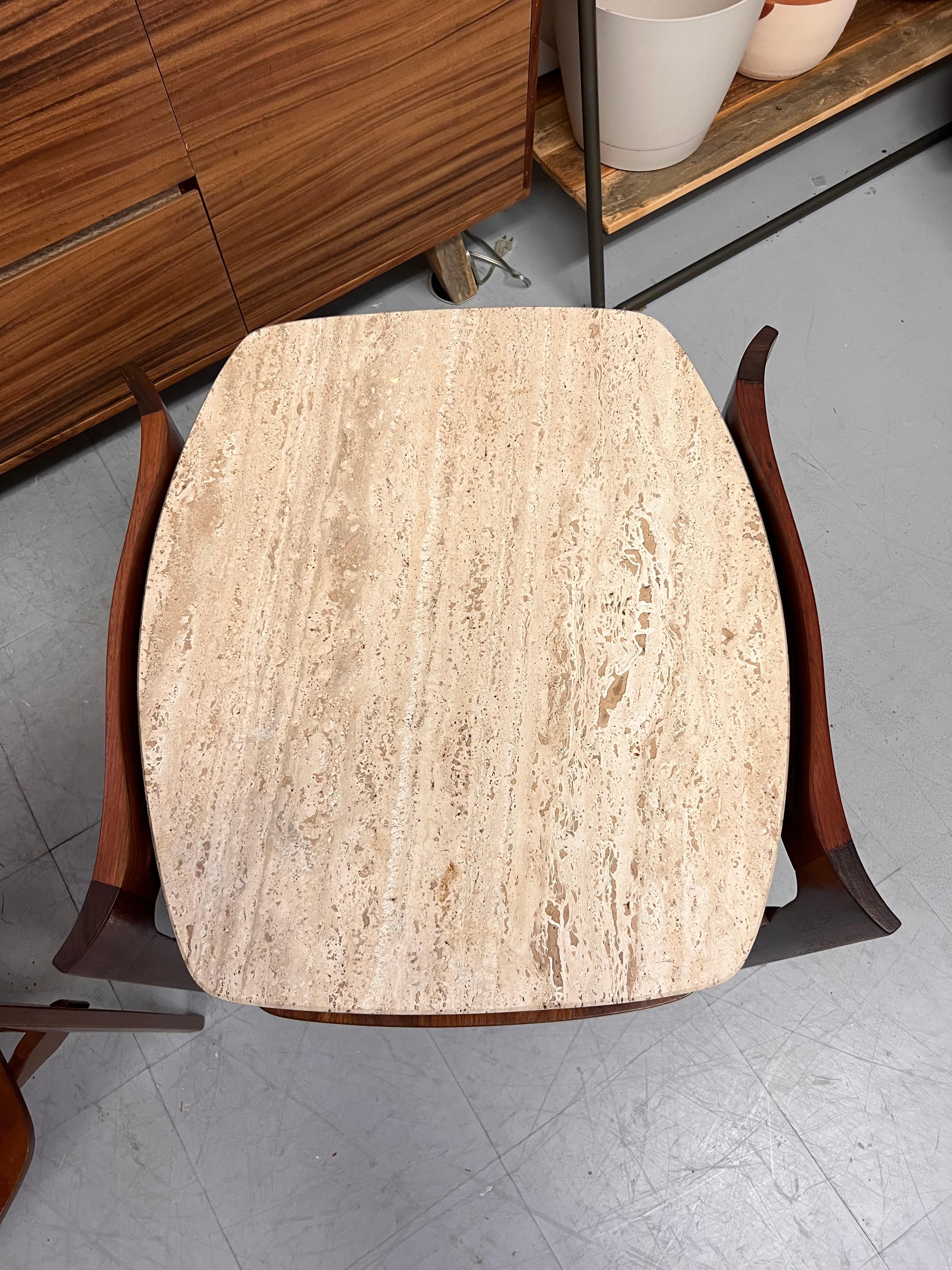 Vintage Mid Century Solid Walnut Travertine End Table By Bertha Schaefer For Sale 5