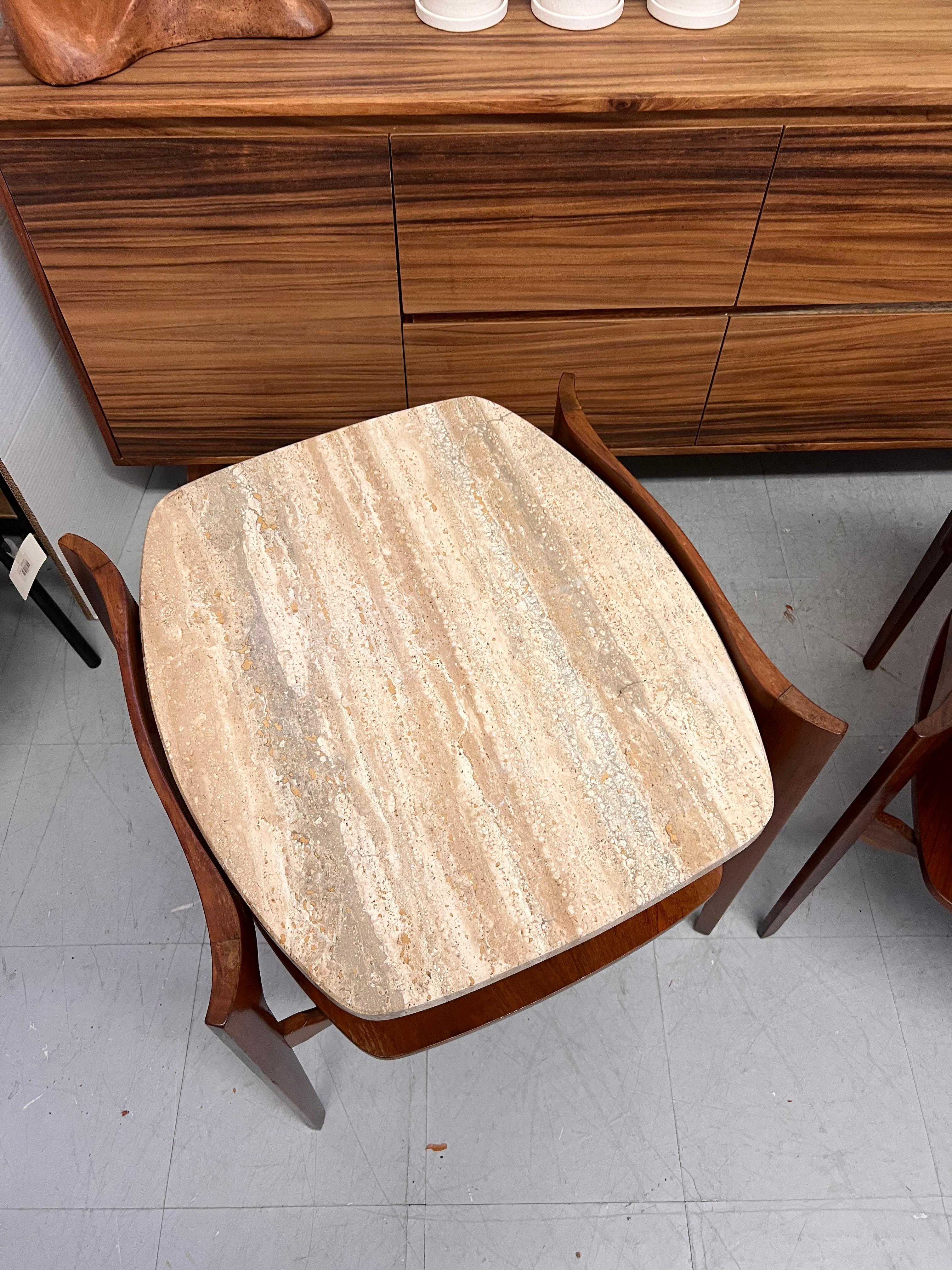 Vintage Mid Century Solid Walnut Travertine End Table By Bertha Schaefer For Sale 6