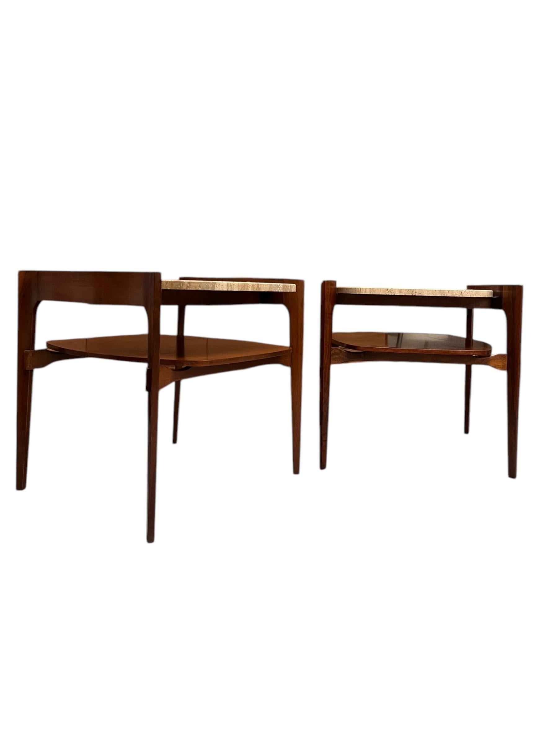 Mid-Century Modern Vintage Mid Century Solid Walnut Travertine End Table By Bertha Schaefer For Sale