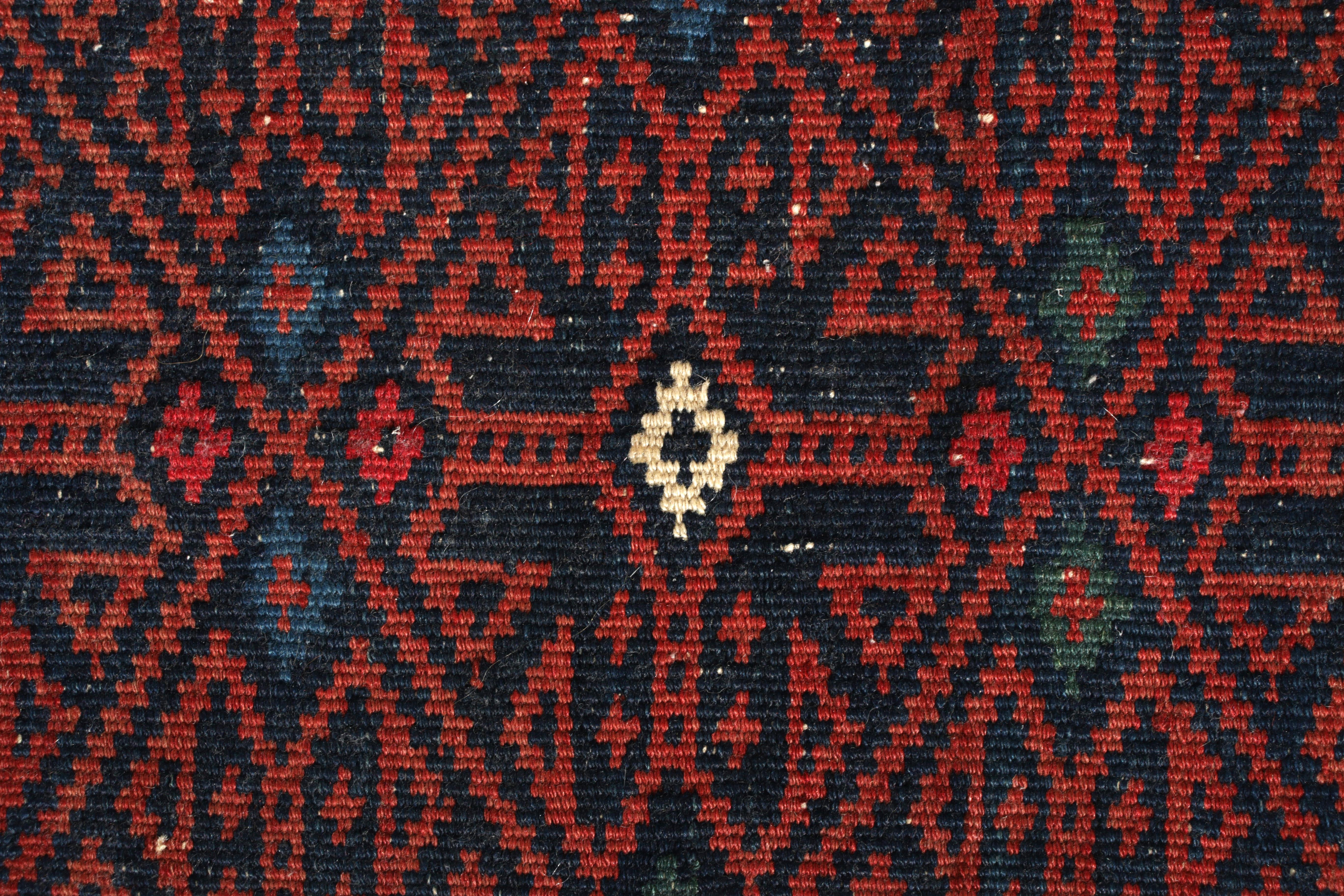 Tribal Vintage Midcentury Soumak Red and Blue Wool Kilim Rug by Rug & Kilim For Sale