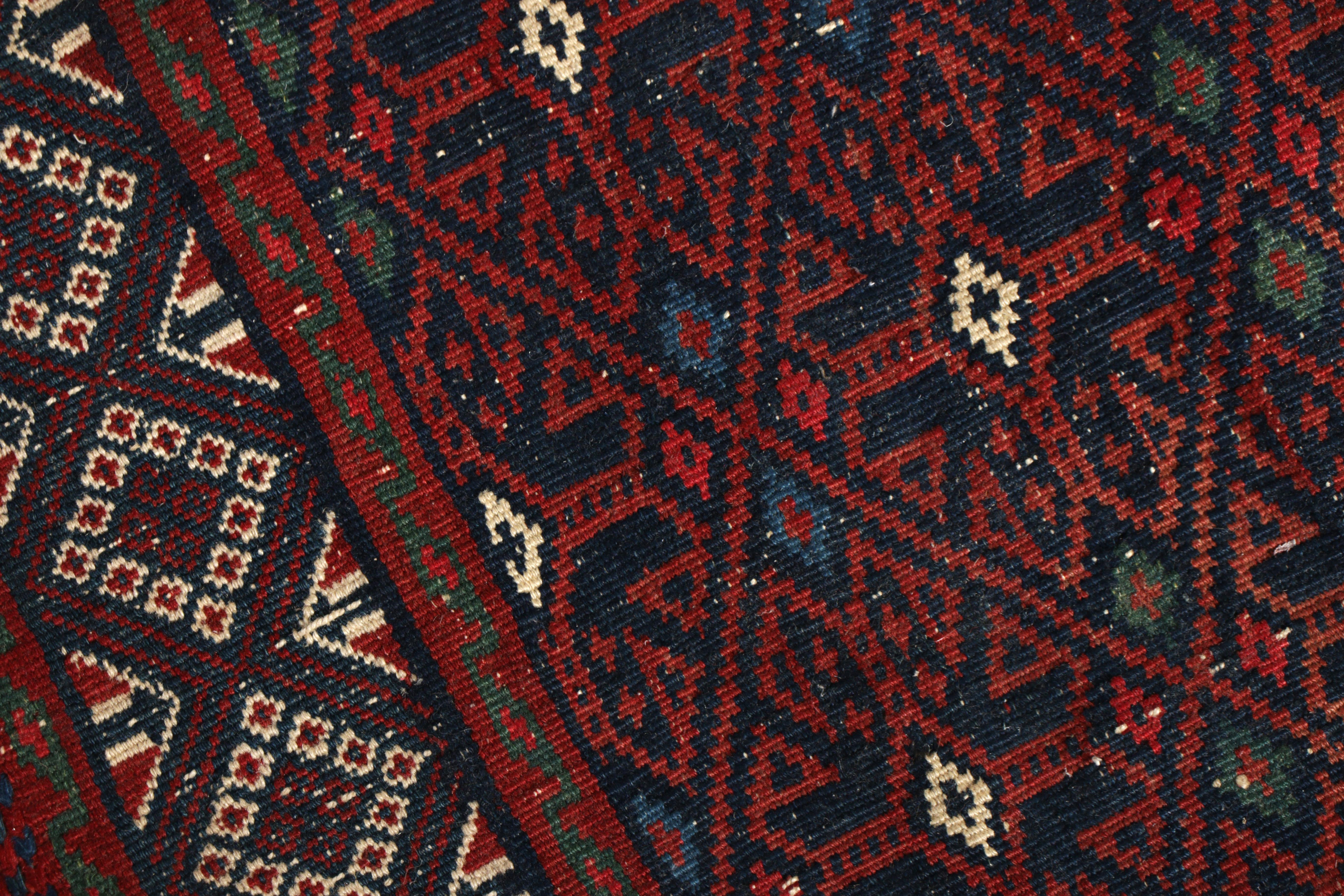 Turkish Vintage Midcentury Soumak Red and Blue Wool Kilim Rug by Rug & Kilim For Sale
