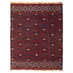 Vintage Midcentury Soumak Red and Blue Wool Kilim Rug by Rug & Kilim