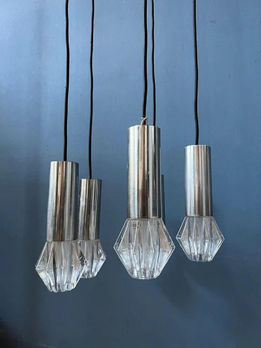 Mid-Century Modern Vintage Mid Century Space Age Cascade Pendant Light Fixture with 5 Glass Shades For Sale