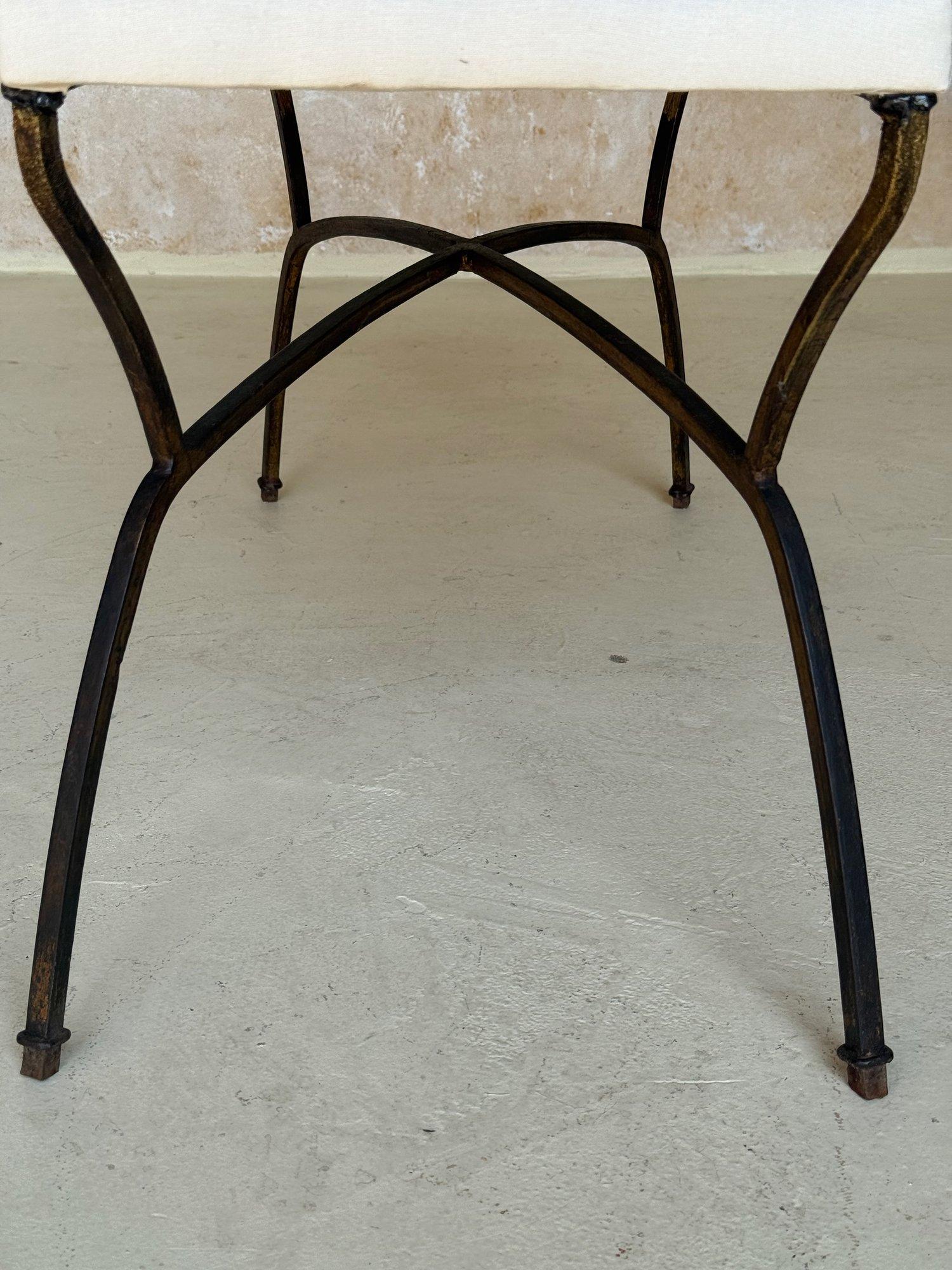 Vintage Mid Century Spanish Gilt Iron Bench For Sale 5