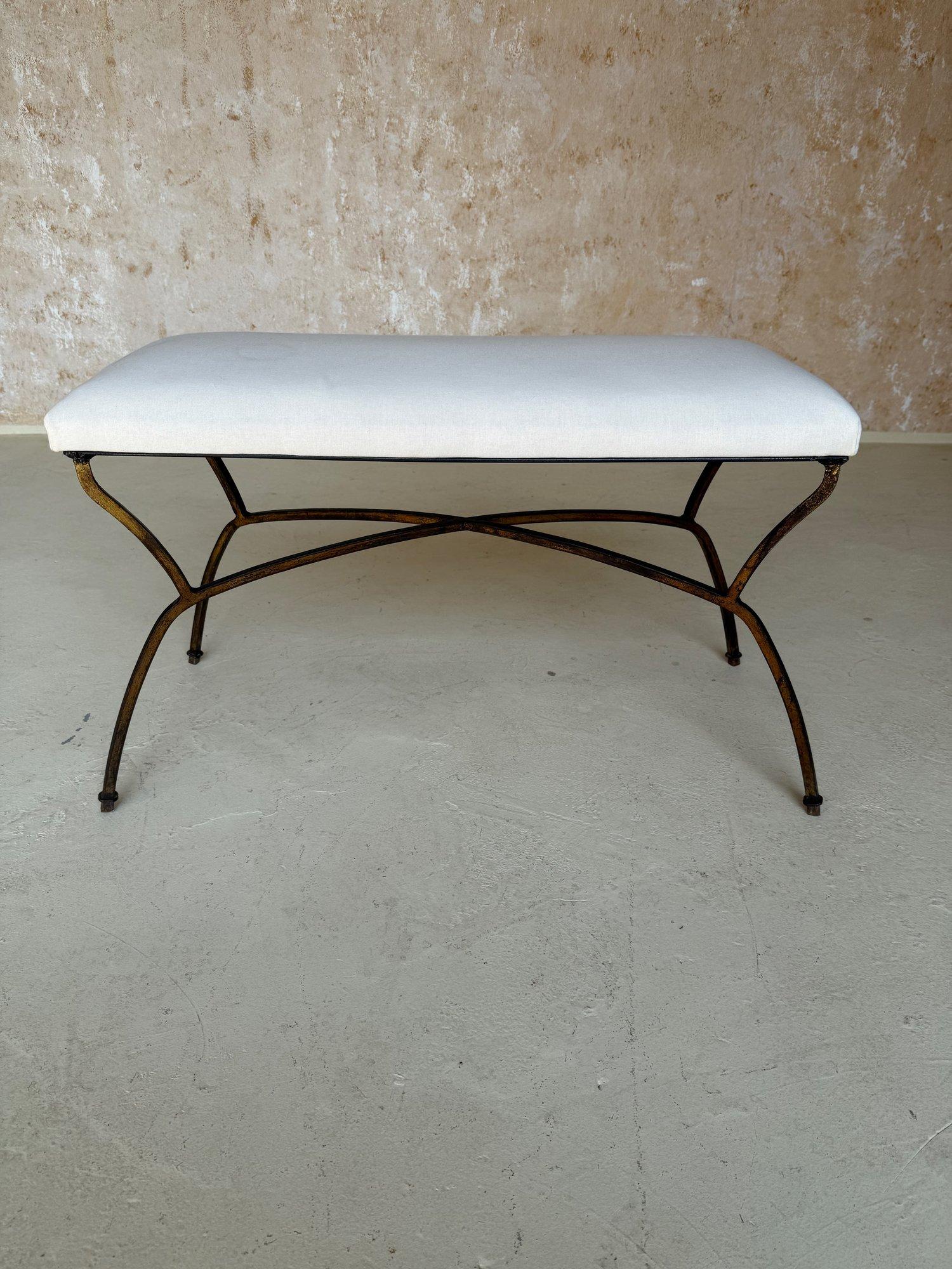 Vintage Mid Century Spanish Gilt Iron Bench For Sale 7