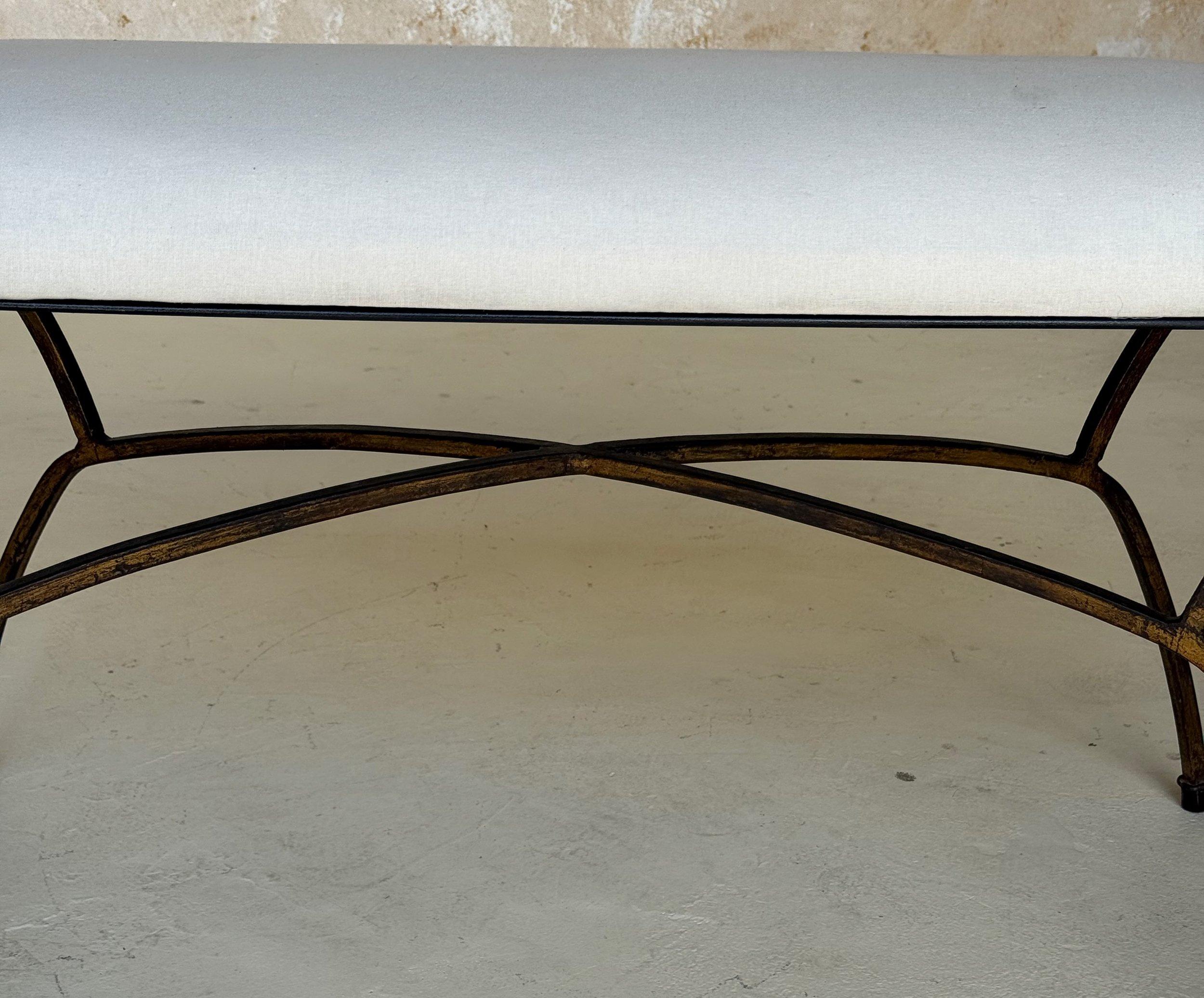 Vintage Mid Century Spanish Gilt Iron Bench For Sale 8