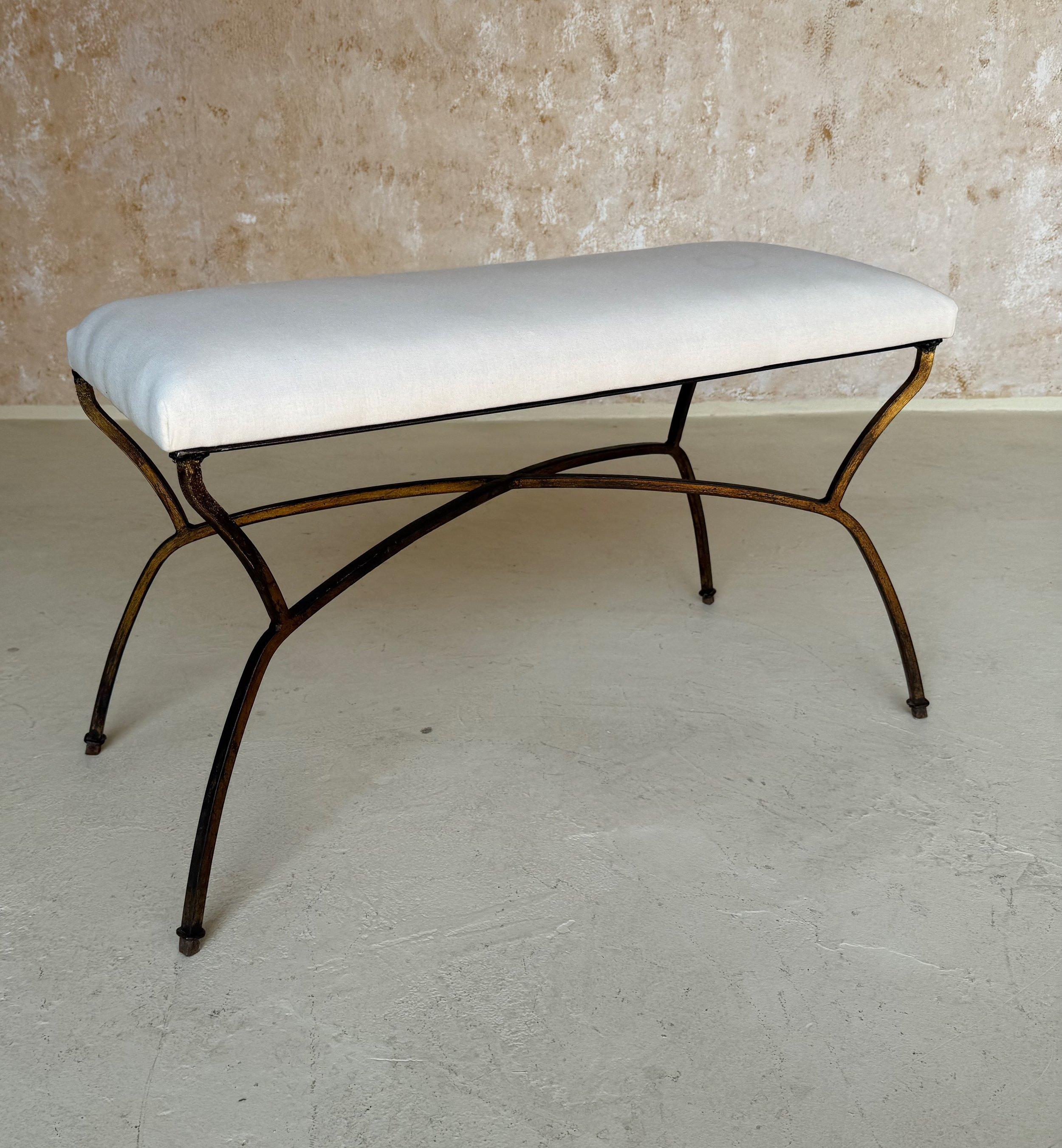 Mid-20th Century Vintage Mid Century Spanish Gilt Iron Bench For Sale