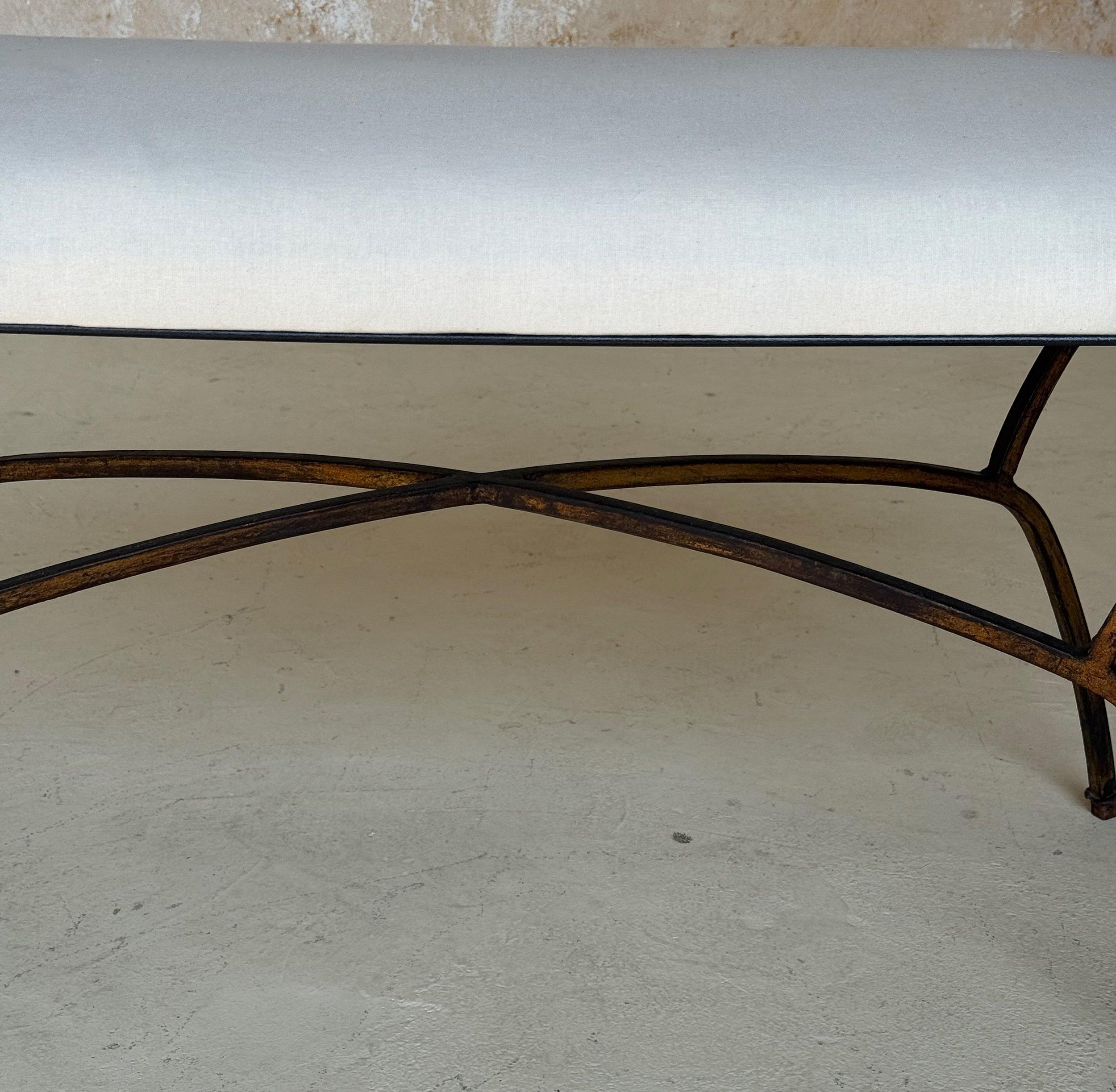 Vintage Mid Century Spanish Gilt Iron Bench For Sale 4