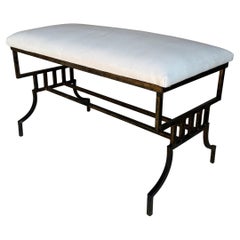 Vintage Mid Century Spanish Gilt Iron Bench with Geometric Base