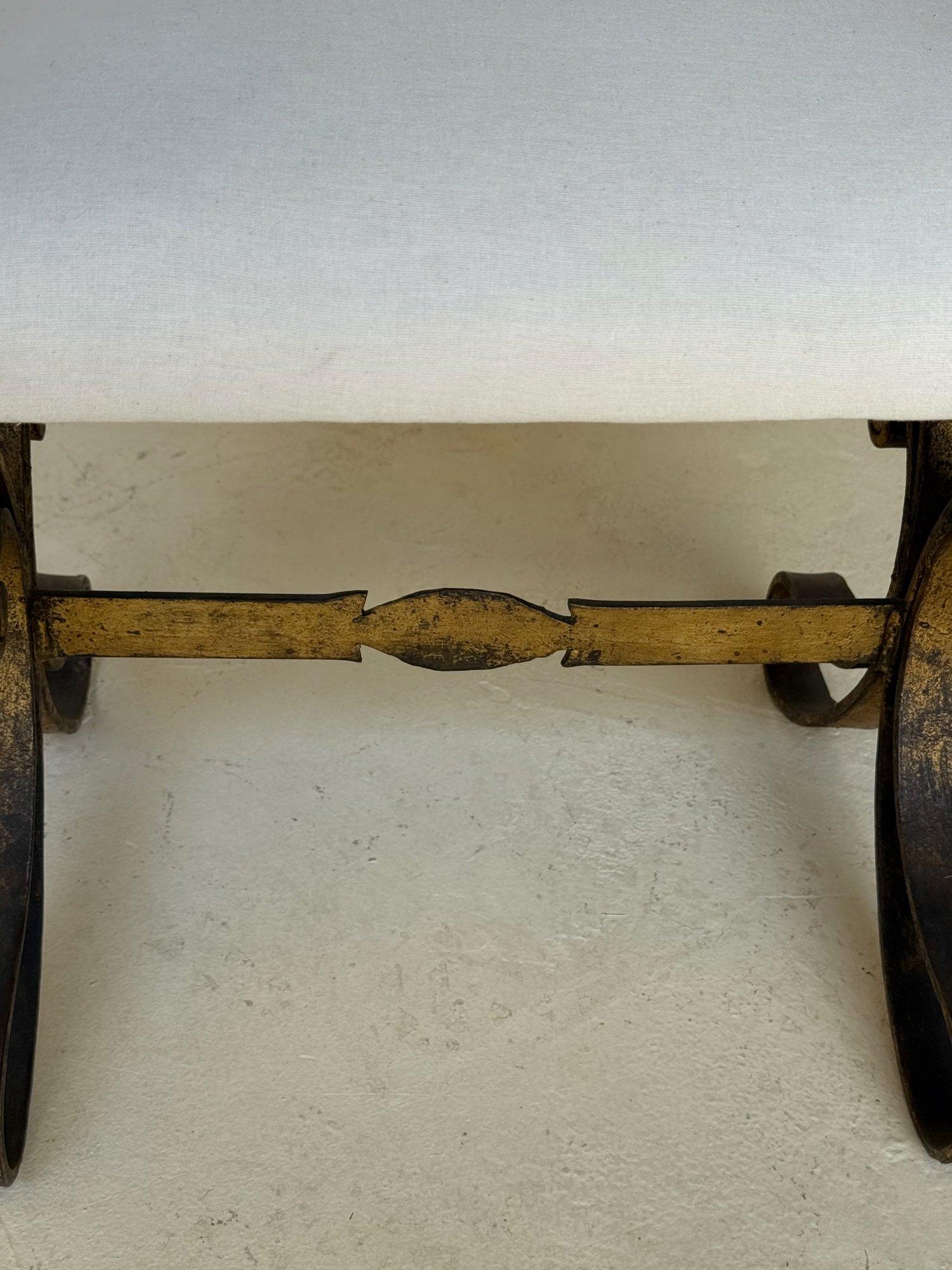 Vintage Mid Century Spanish Gilt Iron Bench with Ornate Base For Sale 7