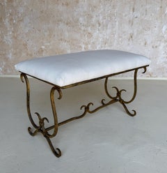 Vintage Mid Century Spanish Gilt Iron Bench with Ornate Base