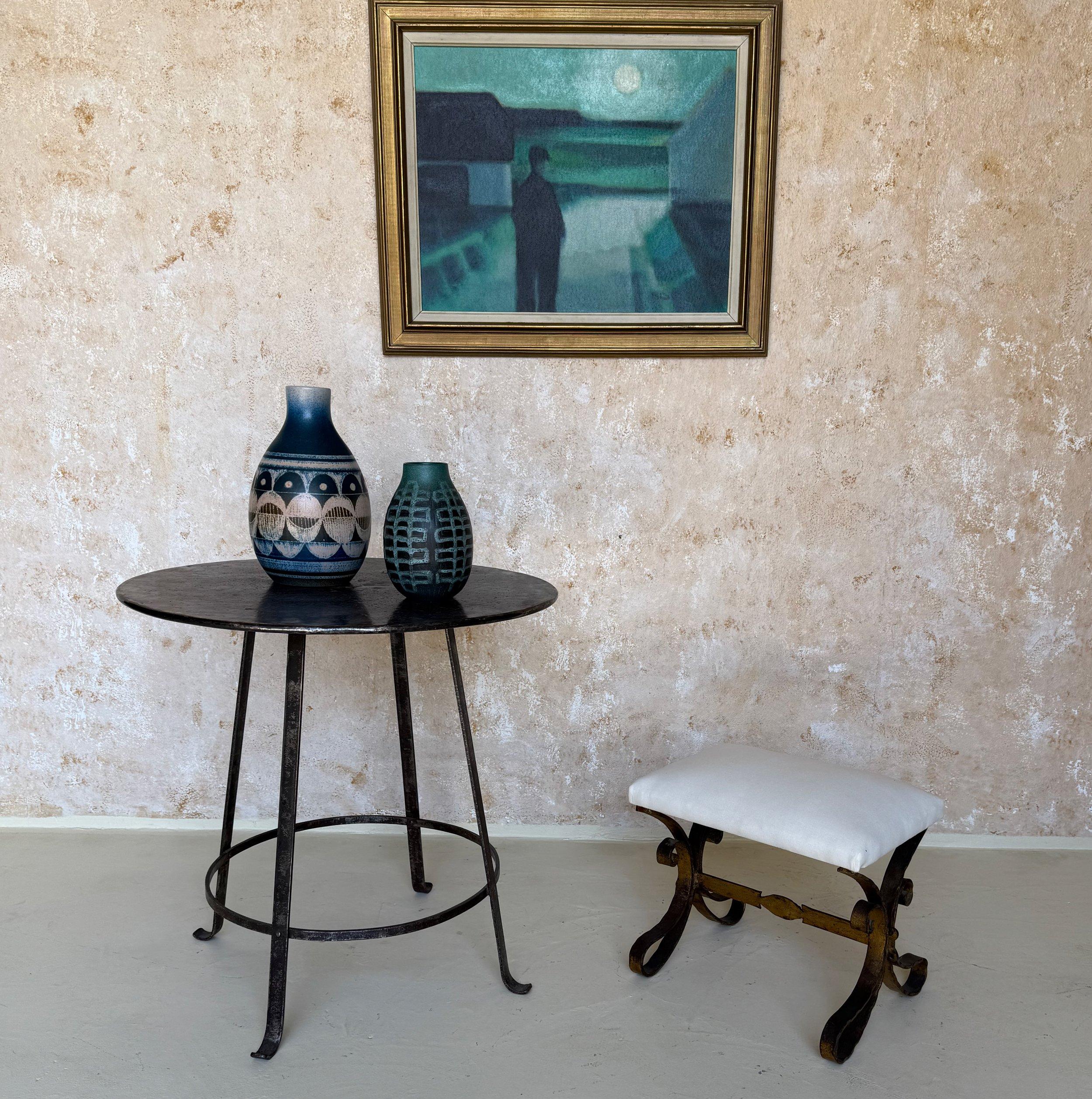 Art Nouveau Vintage Mid Century Spanish Gilt Iron Bench with Ornate Base For Sale