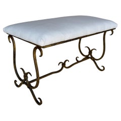 Vintage Mid Century Spanish Gilt Iron Bench with Ornate Base