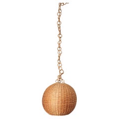 Lampe suspendue en osier et rotin, Espagne, années 1950