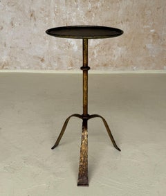 Vintage Mid Century Spanish Iron Drinks Table with Hammered Legs