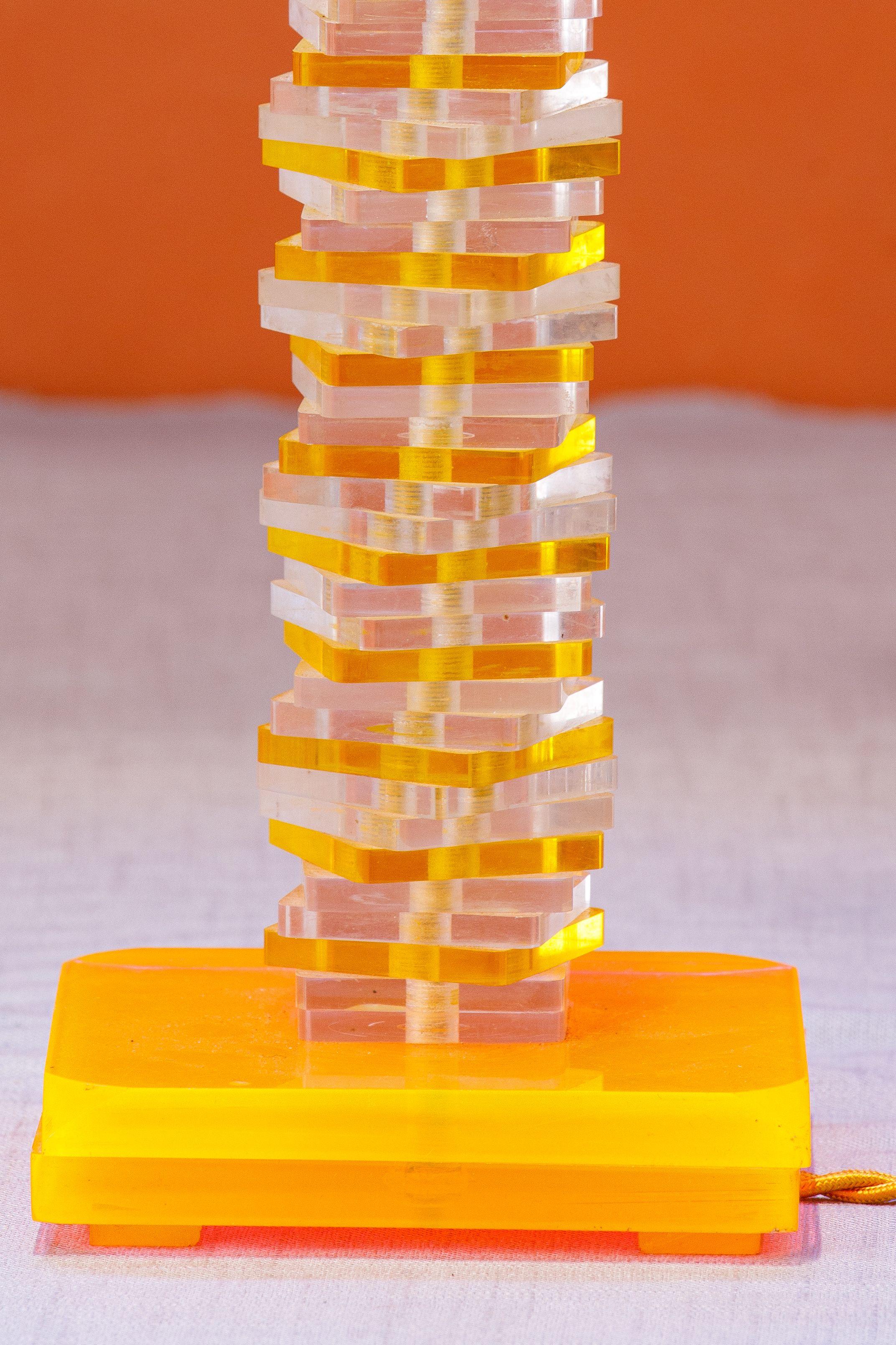 Mid-Century Modern Vintage Modernist Stacked Lucite Table Lamp For Sale