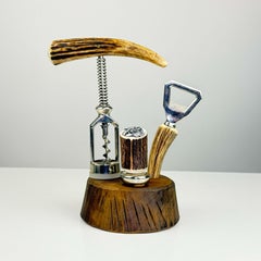 Ensemble de bar vintage « Mid-Century » en bois de cerf, avec tire-bouchon et décapsuleur