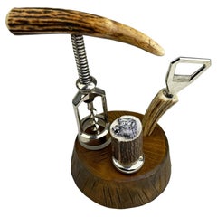 Ensemble de bar vintage « Mid-Century » en bois de cerf, avec tire-bouchon et décapsuleur