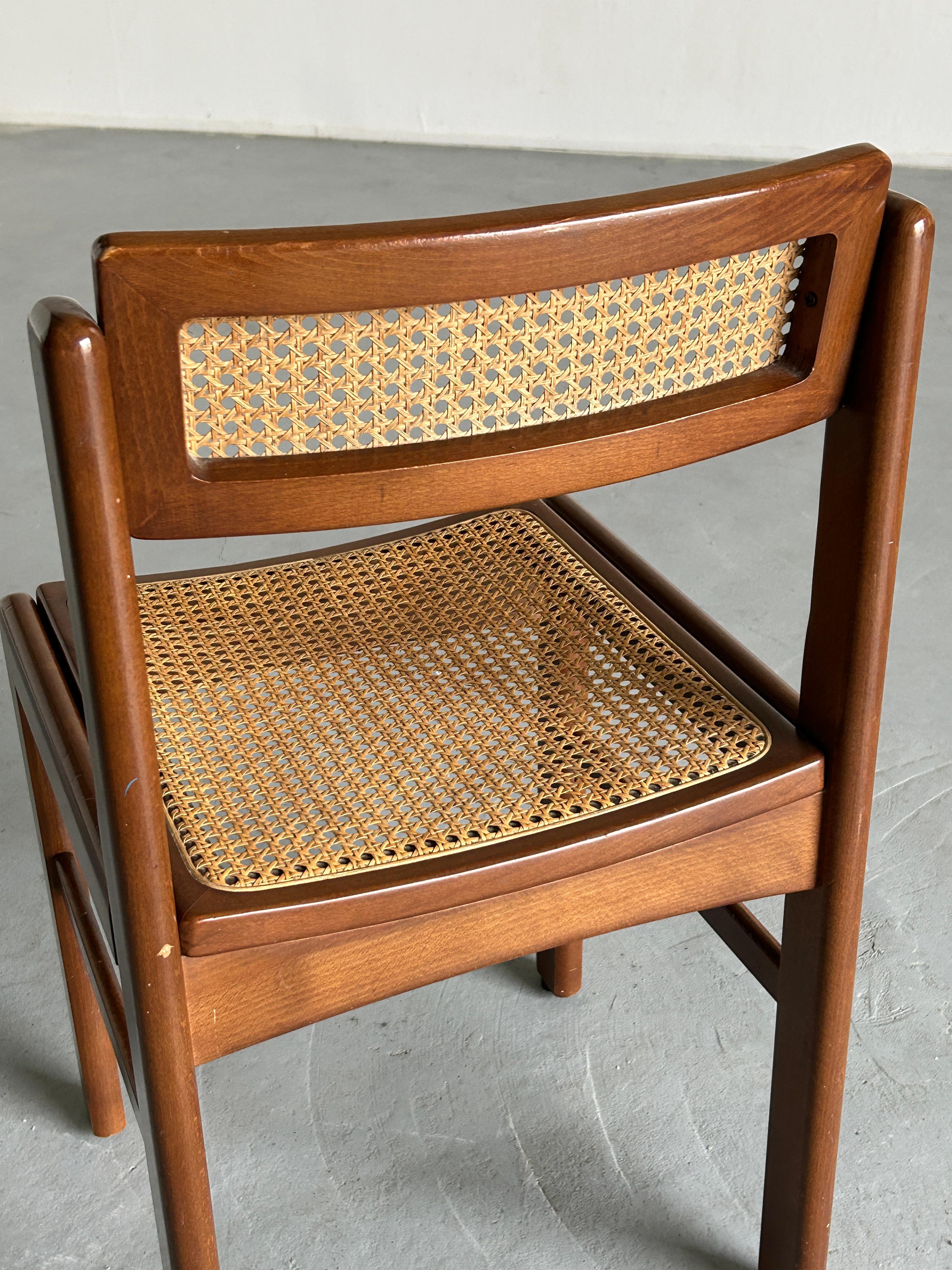 Vintage Mid-Century Stained Beechwood and Wicker Cane Dining Chair, 1960s Italy 6