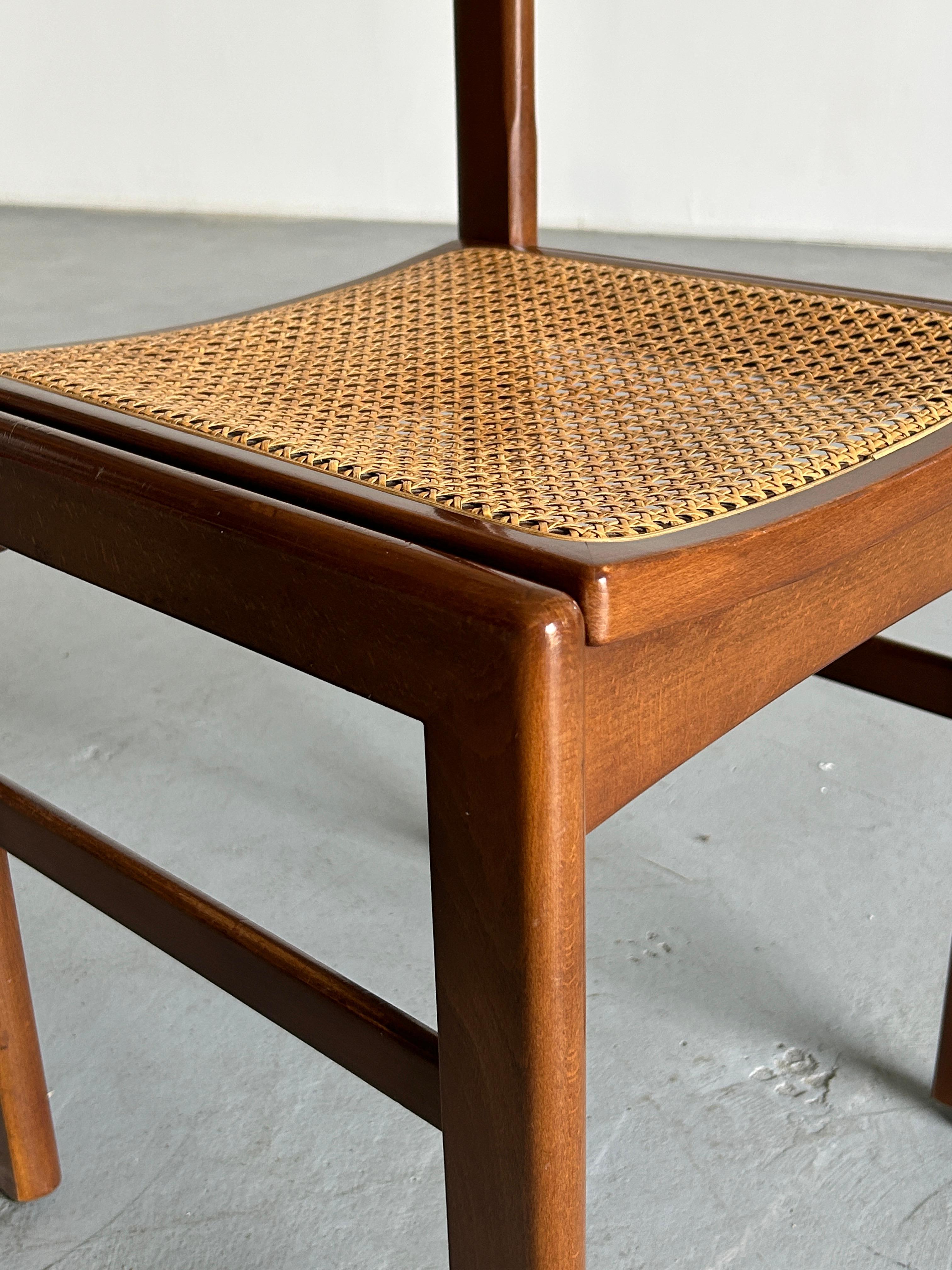 Vintage Mid-Century Stained Beechwood and Wicker Cane Dining Chair, 1960s Italy 3
