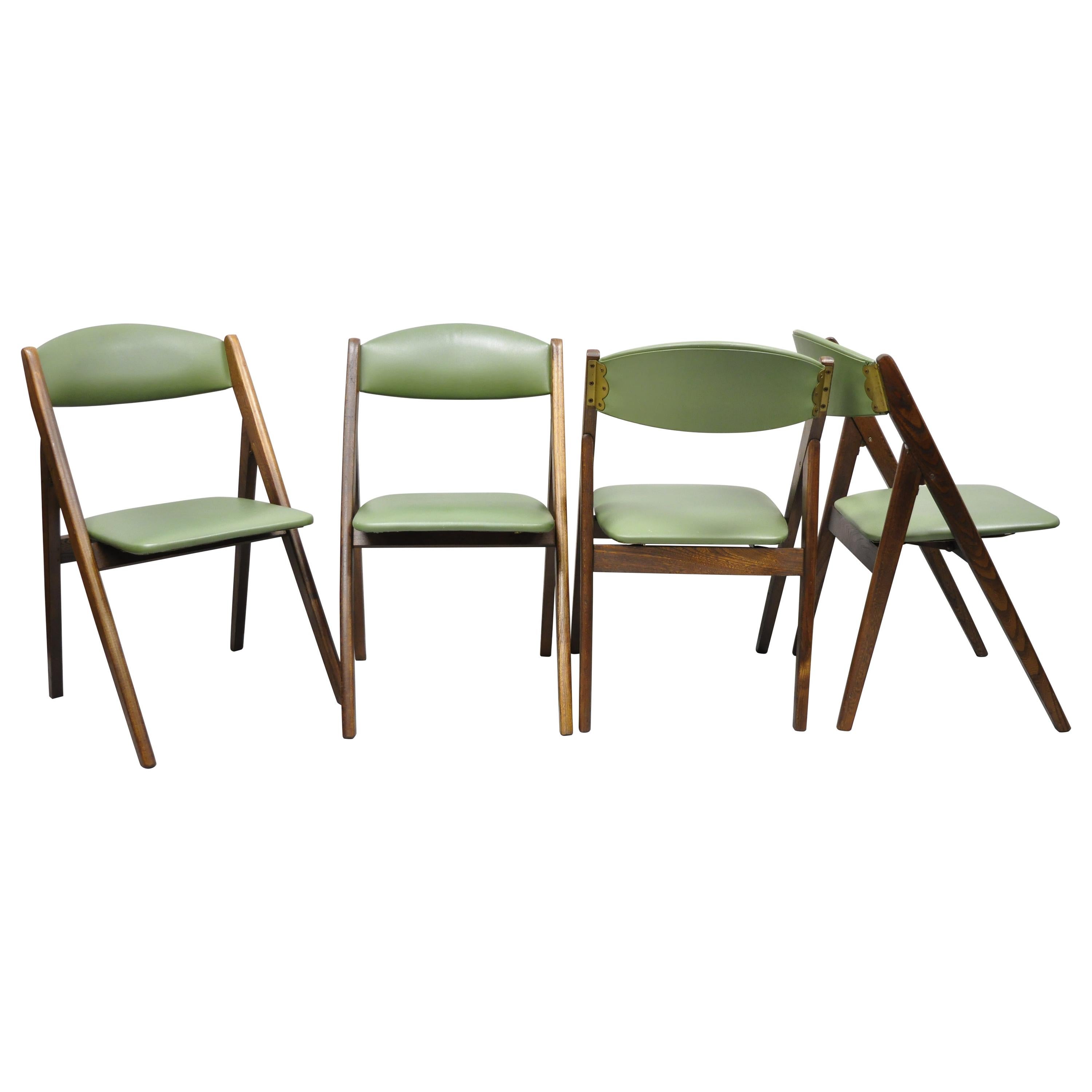 Vintage Mid Century Stakmore Wood Folding Dining Game Table Chairs, Set of 4