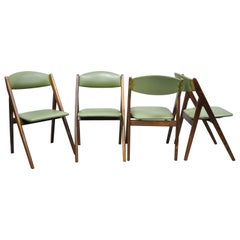 Vintage Mid Century Stakmore Wood Folding Dining Game Table Chairs:: Set of 4