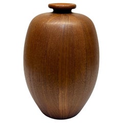 Vintage Mid-Century Staved Solid Teak Wood Bud Vase in the Danish Style
