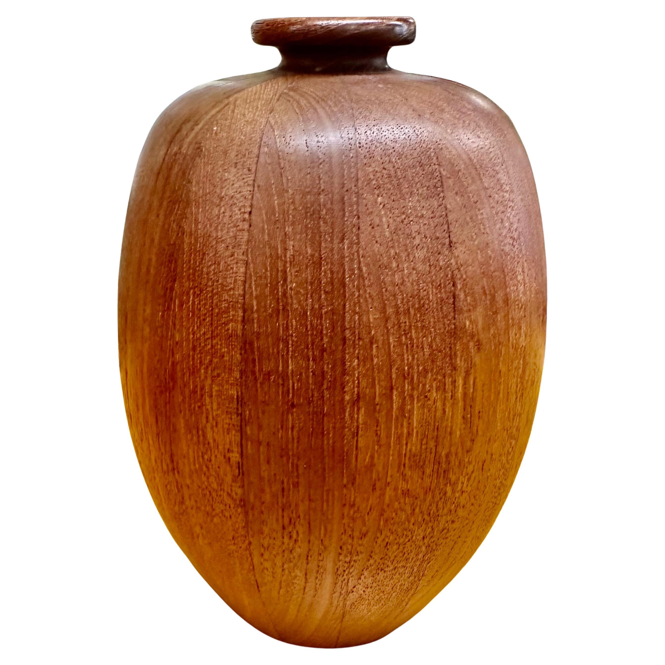 Vintage Mid-Century Staved Solid Teak Wood Bud Vase in the Danish Style