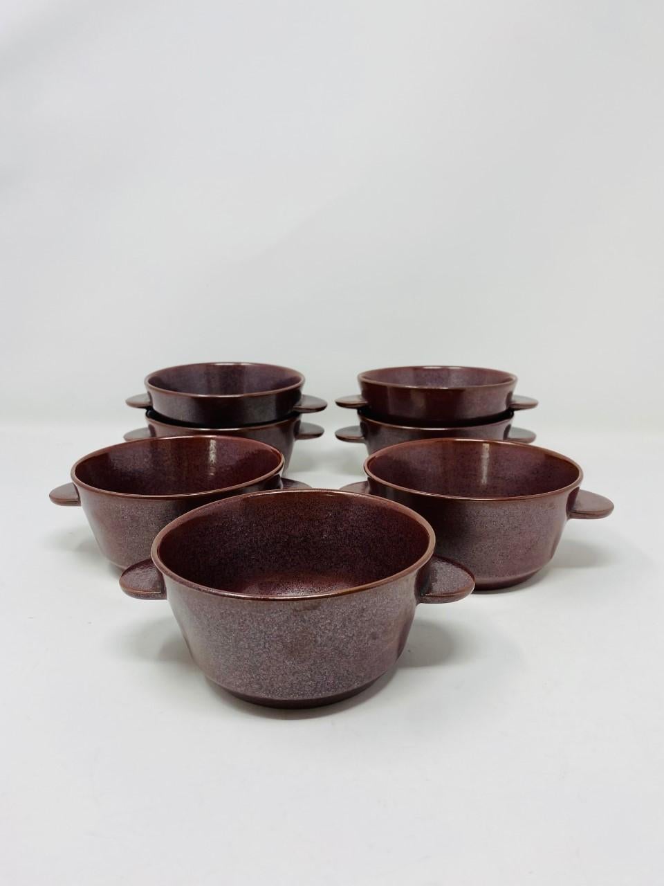 Mid-Century Modern Vintage Midcentury Stentoj Denmark Eared Ceramic Soup Bowls Set of 7