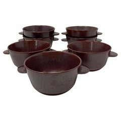 Vintage Midcentury Stentoj Denmark Eared Ceramic Soup Bowls Set of 7