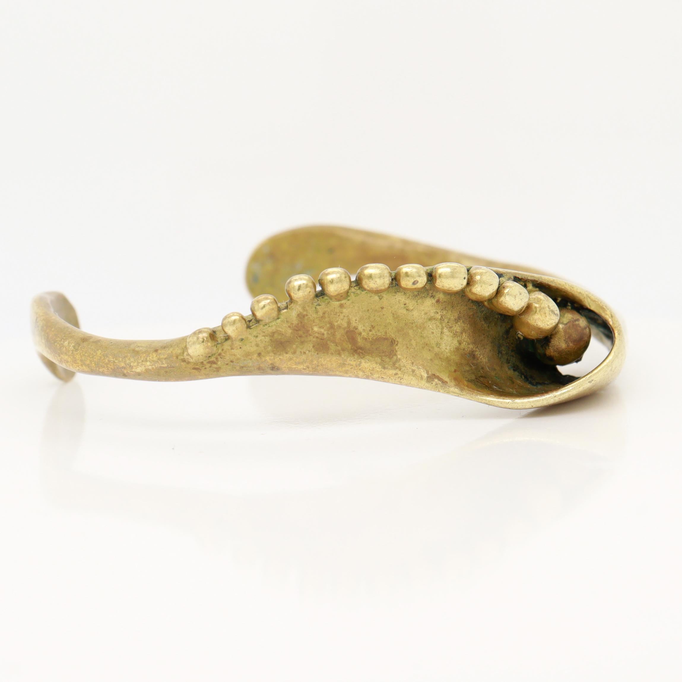 Women's Vintage Mid-Century Stephen Burr Brutalist Cast Brass Cuff Bracelet For Sale