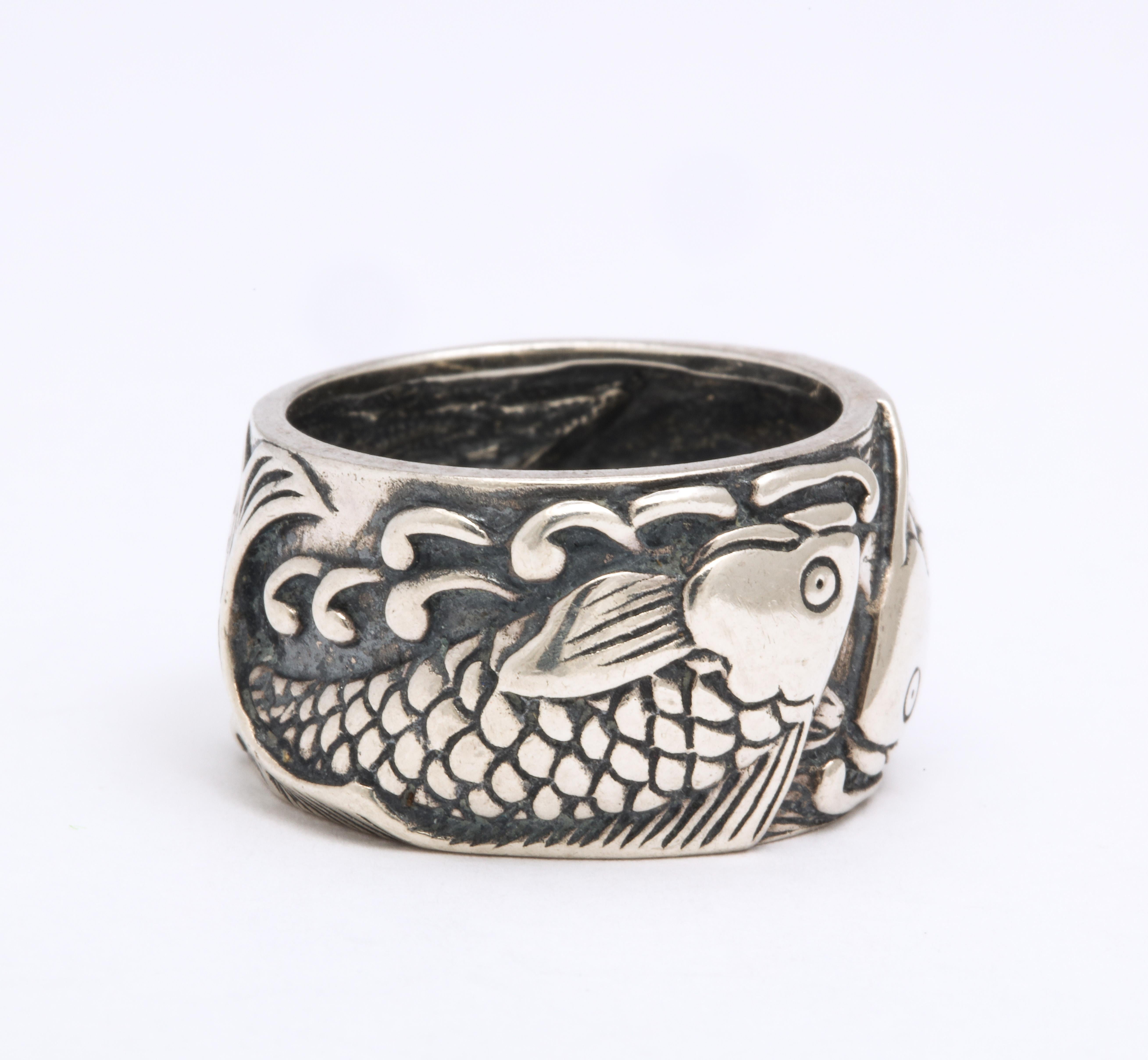 Women's or Men's Vintage Mid Century Sterling Silver Pisces Ring