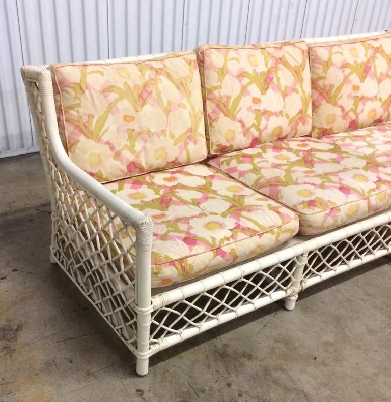 1950s Split Reed Stick Wicker Sofa Old World Palm Beach Style For