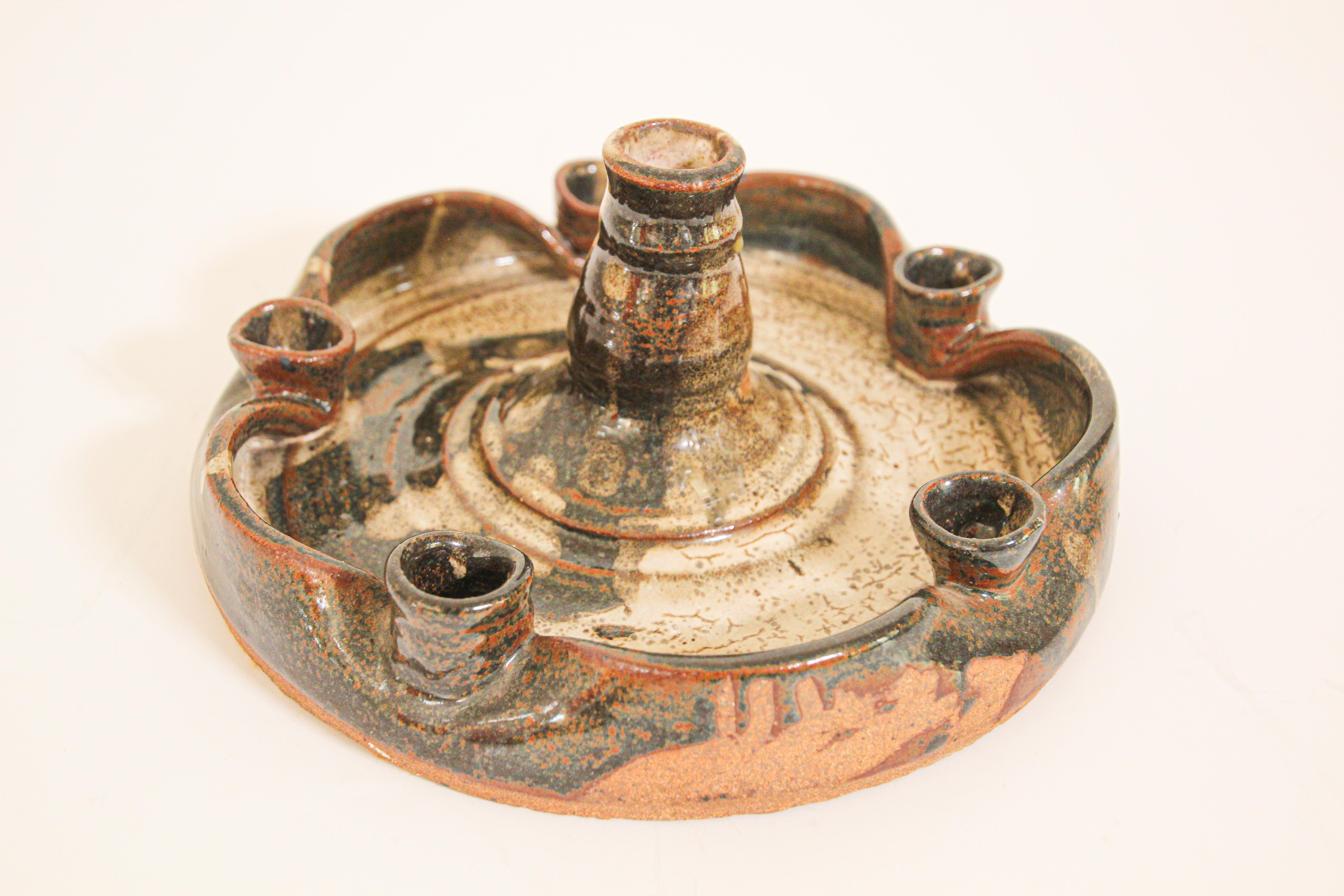 Mid-Century Modern Vintage Midcentury Stoneware Pottery Studio Candleholder For Sale
