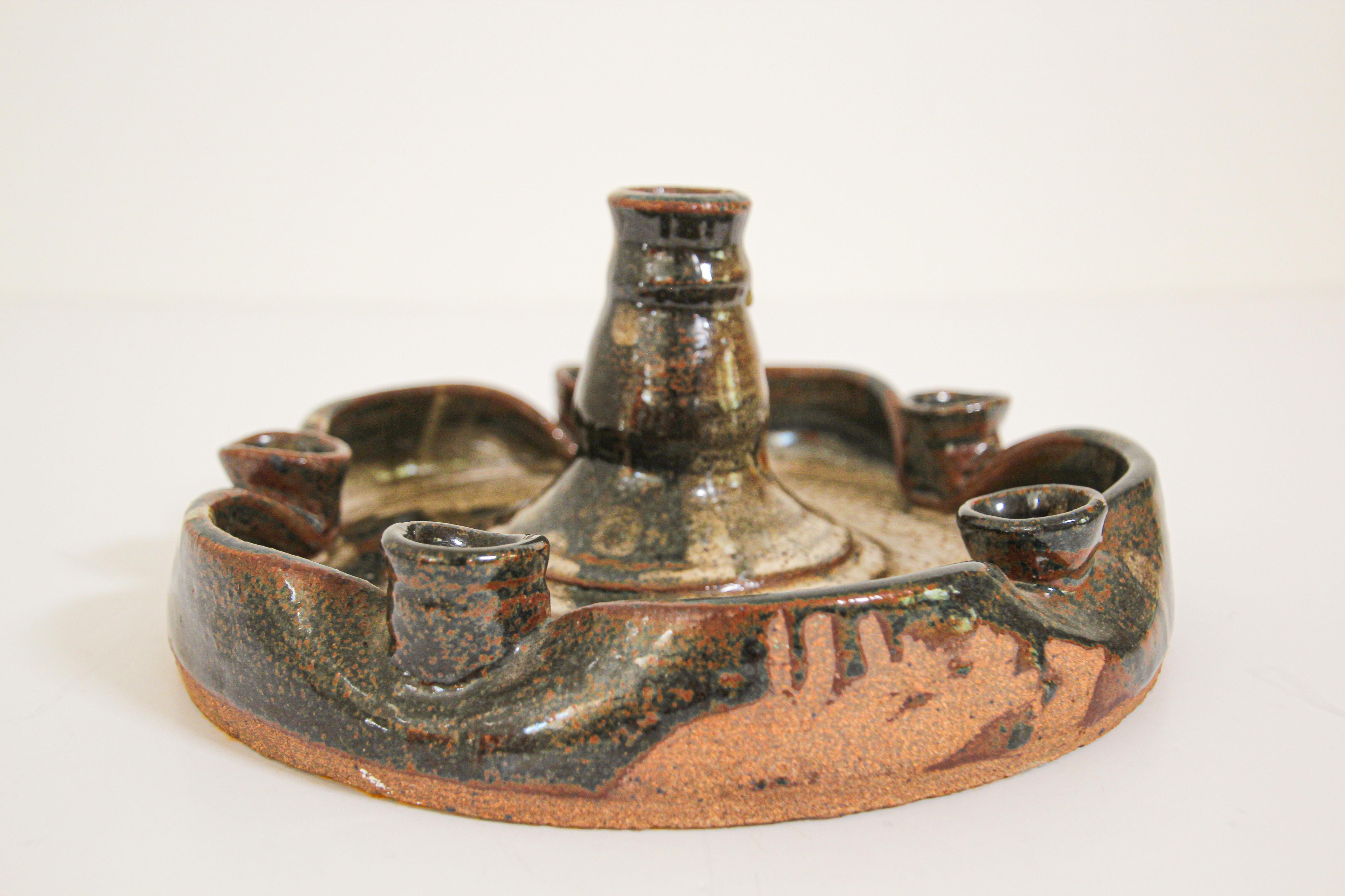 American Vintage Midcentury Stoneware Pottery Studio Candleholder For Sale