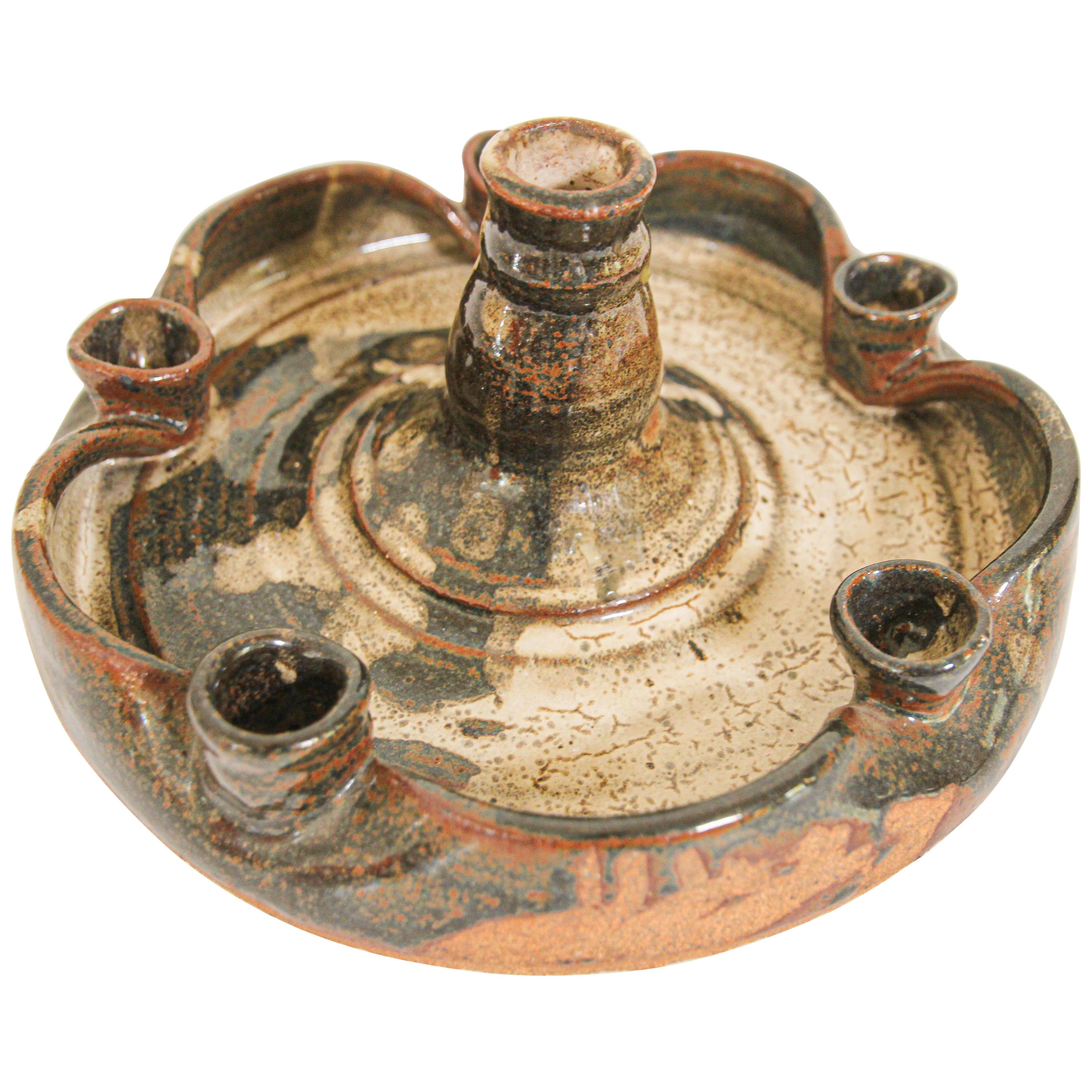 Vintage Midcentury Stoneware Pottery Studio Candleholder