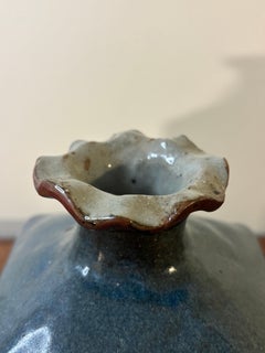Vintage Mid-Century Studio Ceramic Vase, Sculptural Blue Glaze