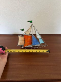 Vintage Midcentury Style Beautiful Handcrafted Stained Glass Sailboat Ship