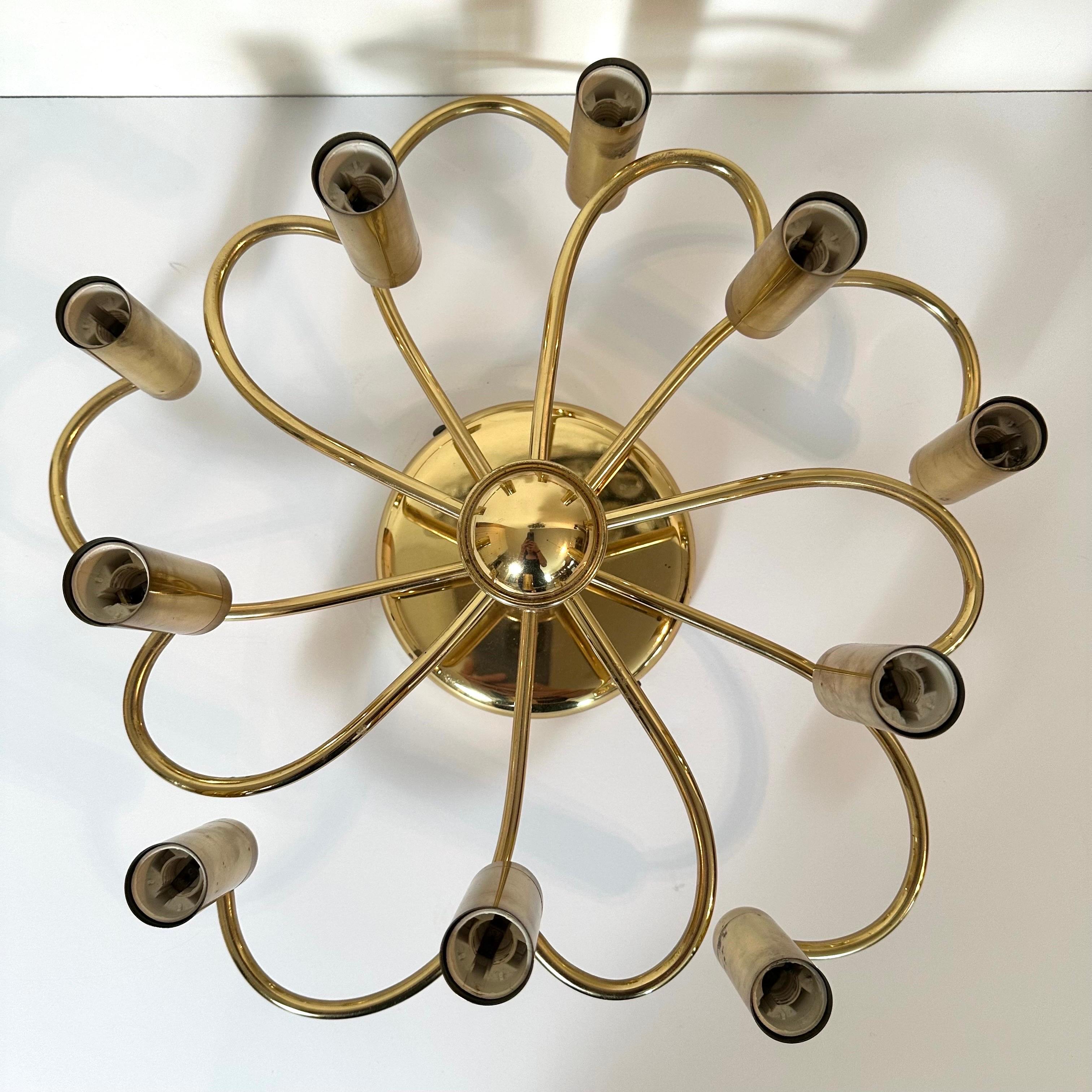Vintage Mid-Century Style Brass Spiral 10 Arm Flush Mount German, 1980s For Sale 5