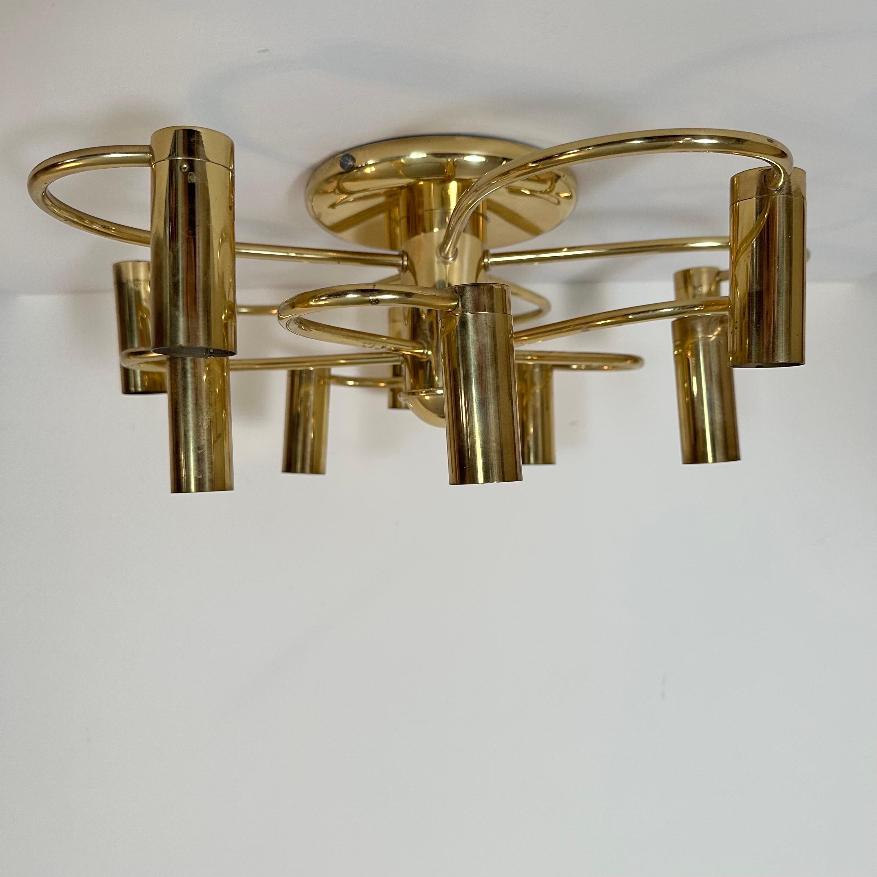 Vintage Mid-Century Style Brass Spiral 10 Arm Flush Mount German, 1980s For Sale 7