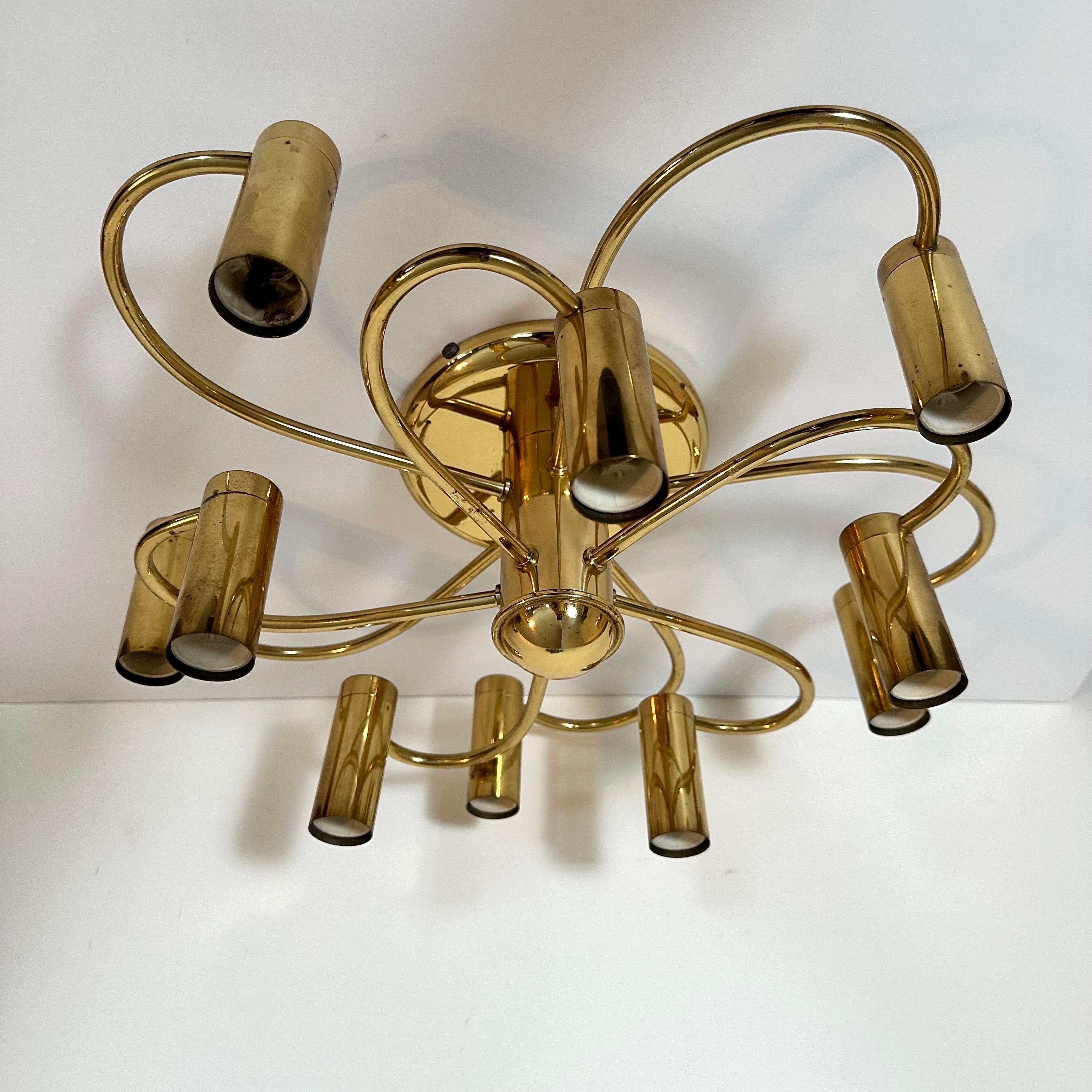 Vintage Mid-Century Style Brass Spiral 10 Arm Flush Mount German, 1980s For Sale 9