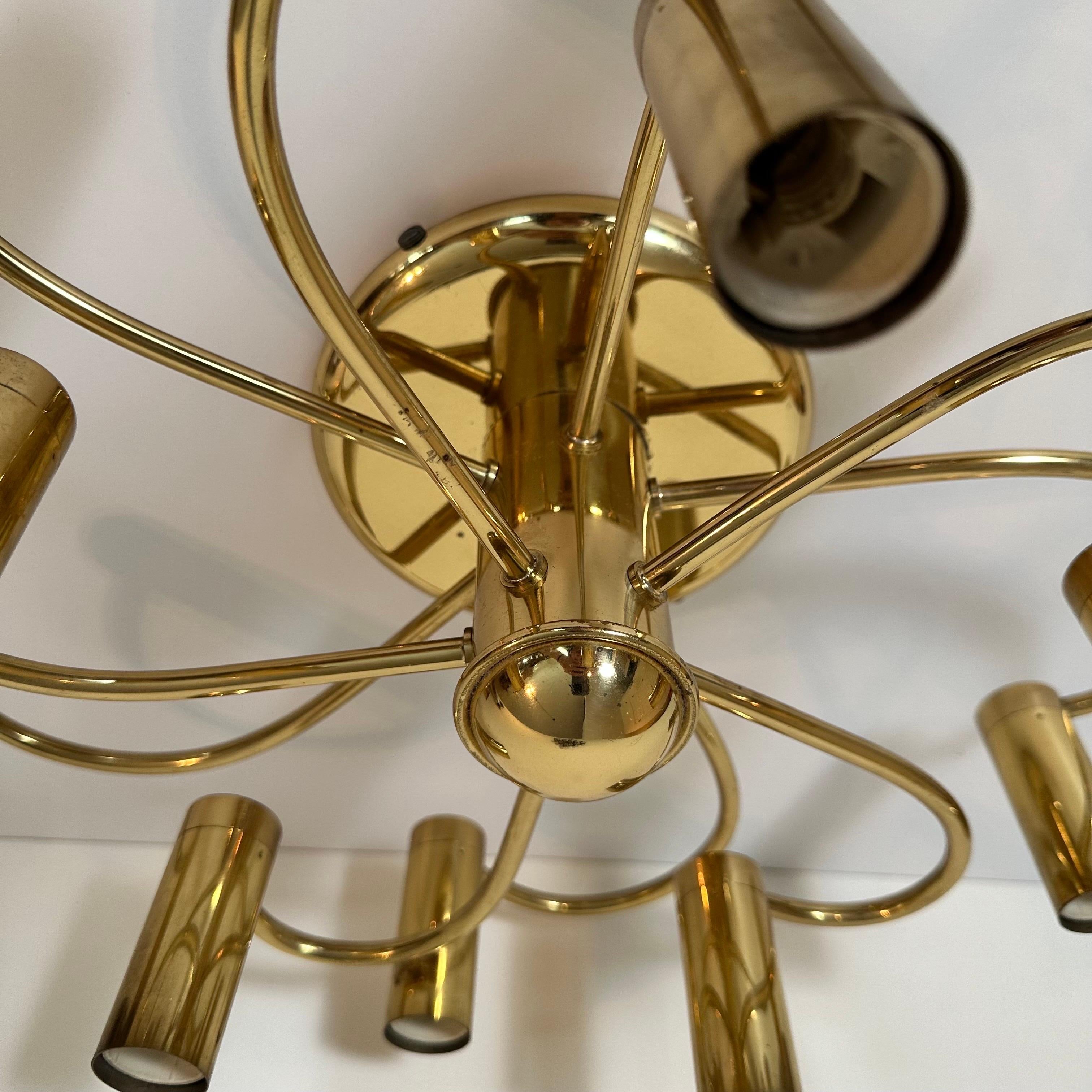 Vintage Mid-Century Style Brass Spiral 10 Arm Flush Mount German, 1980s For Sale 11
