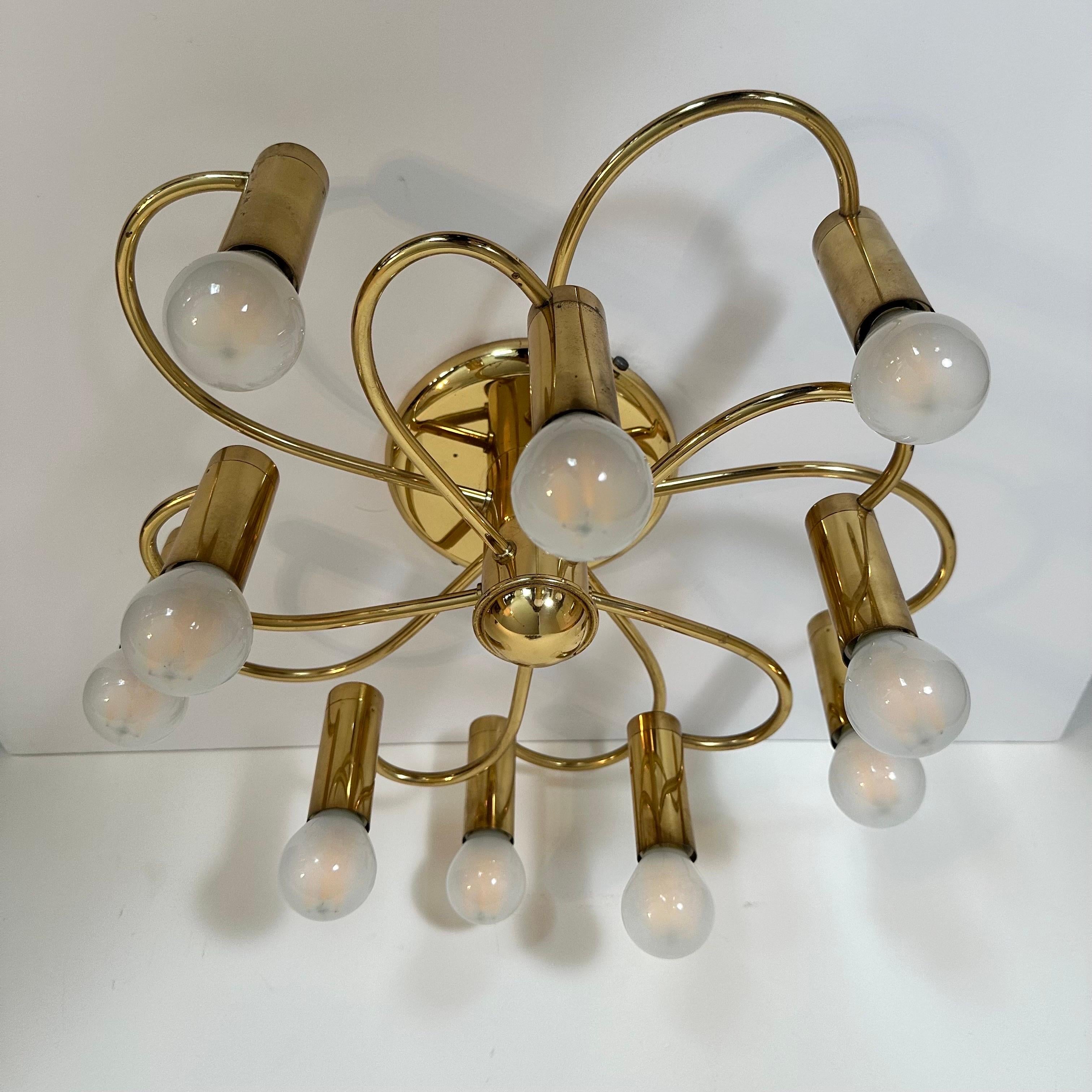 Vintage Mid-Century Style Brass Spiral 10 Arm Flush Mount German, 1980s For Sale 12