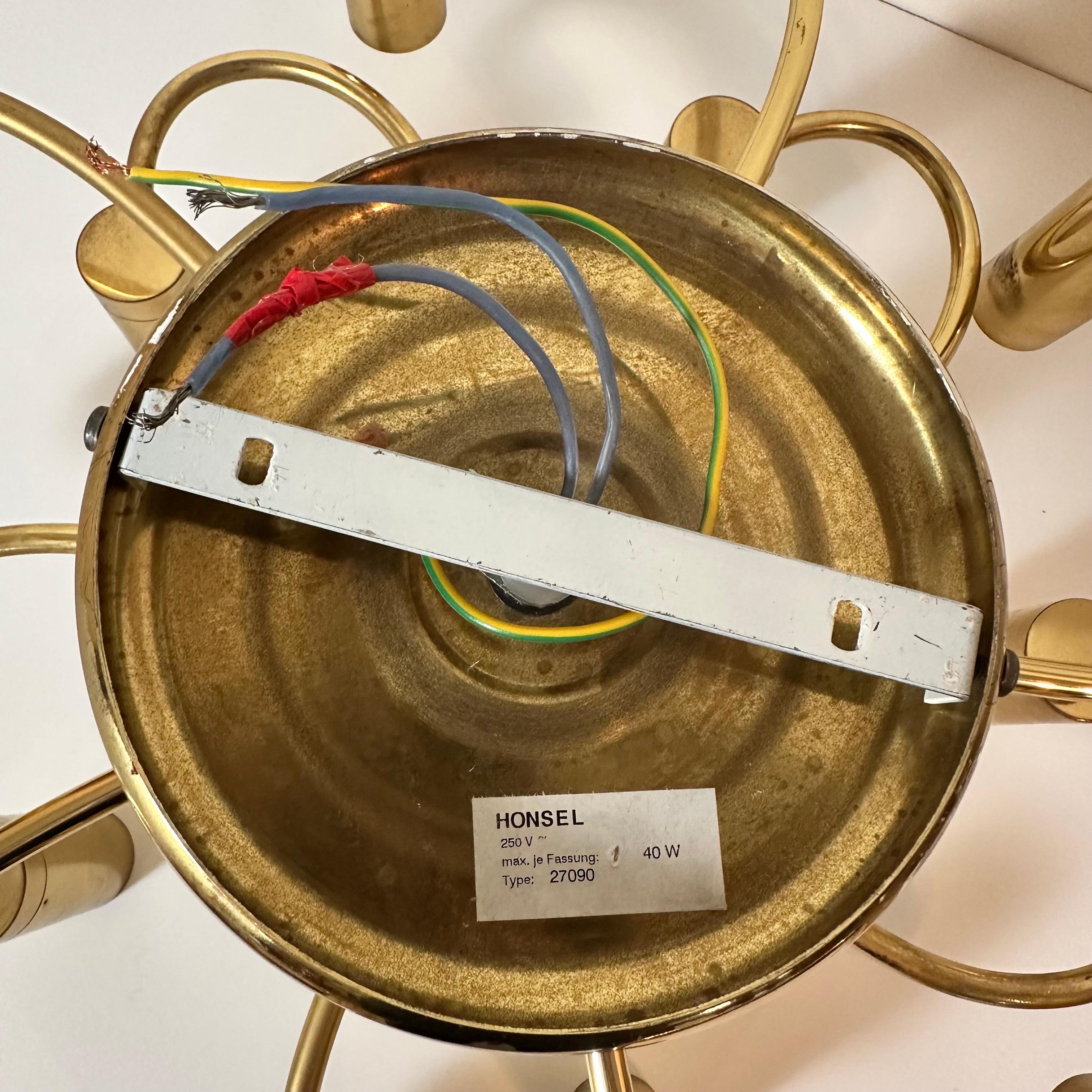 Vintage Mid-Century Style Brass Spiral 10 Arm Flush Mount German, 1980s For Sale 14