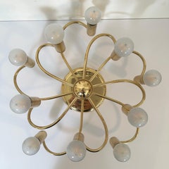 Vintage Mid-Century Style Brass Spiral 10 Arm Flush Mount German, 1980s