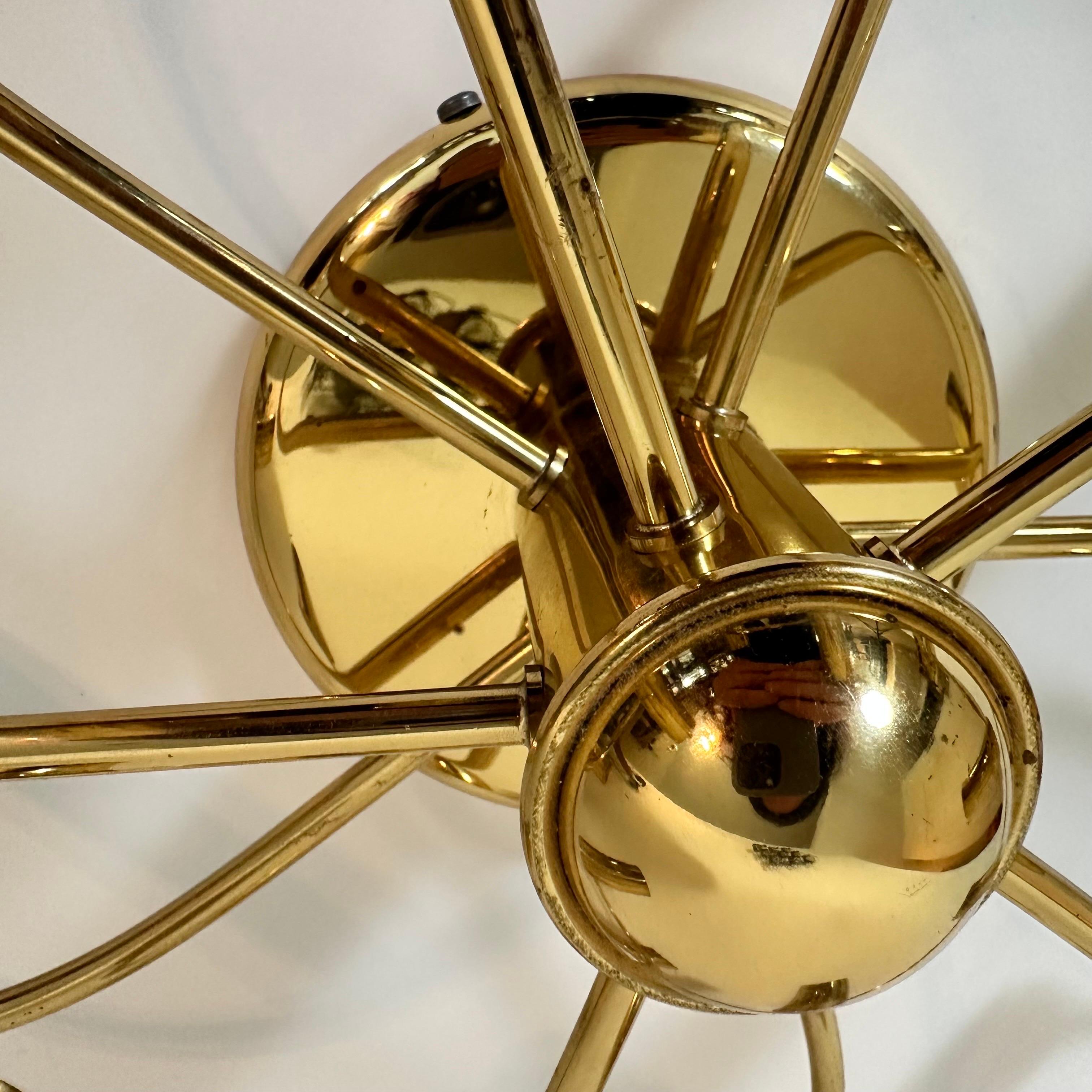 Vintage Mid-Century Style Brass Spiral 10 Arm Flush Mount German, 1980s In Good Condition For Sale In Amityville, NY