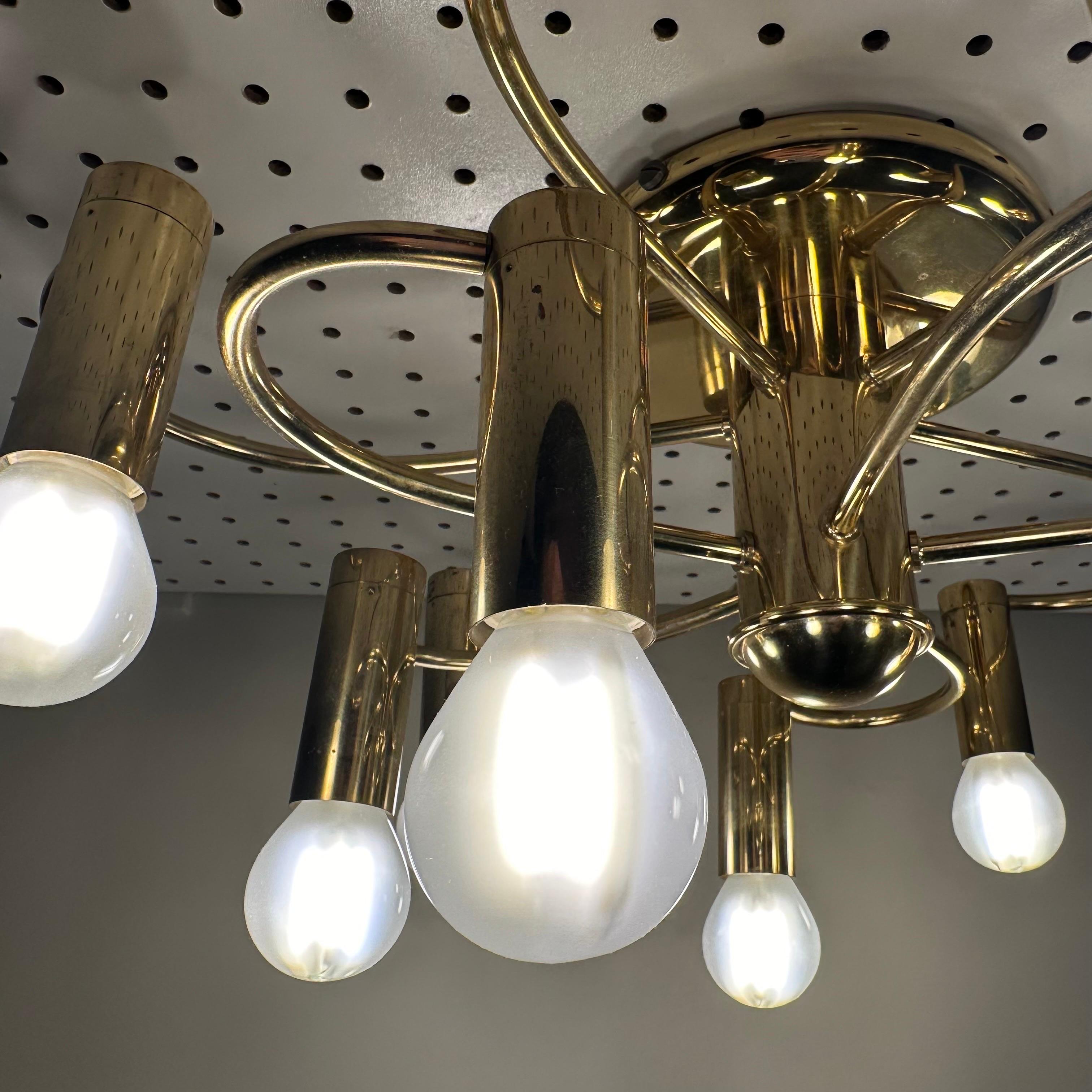 Vintage Mid-Century Style Brass Spiral 10 Arm Flush Mount German, 1980s For Sale 1