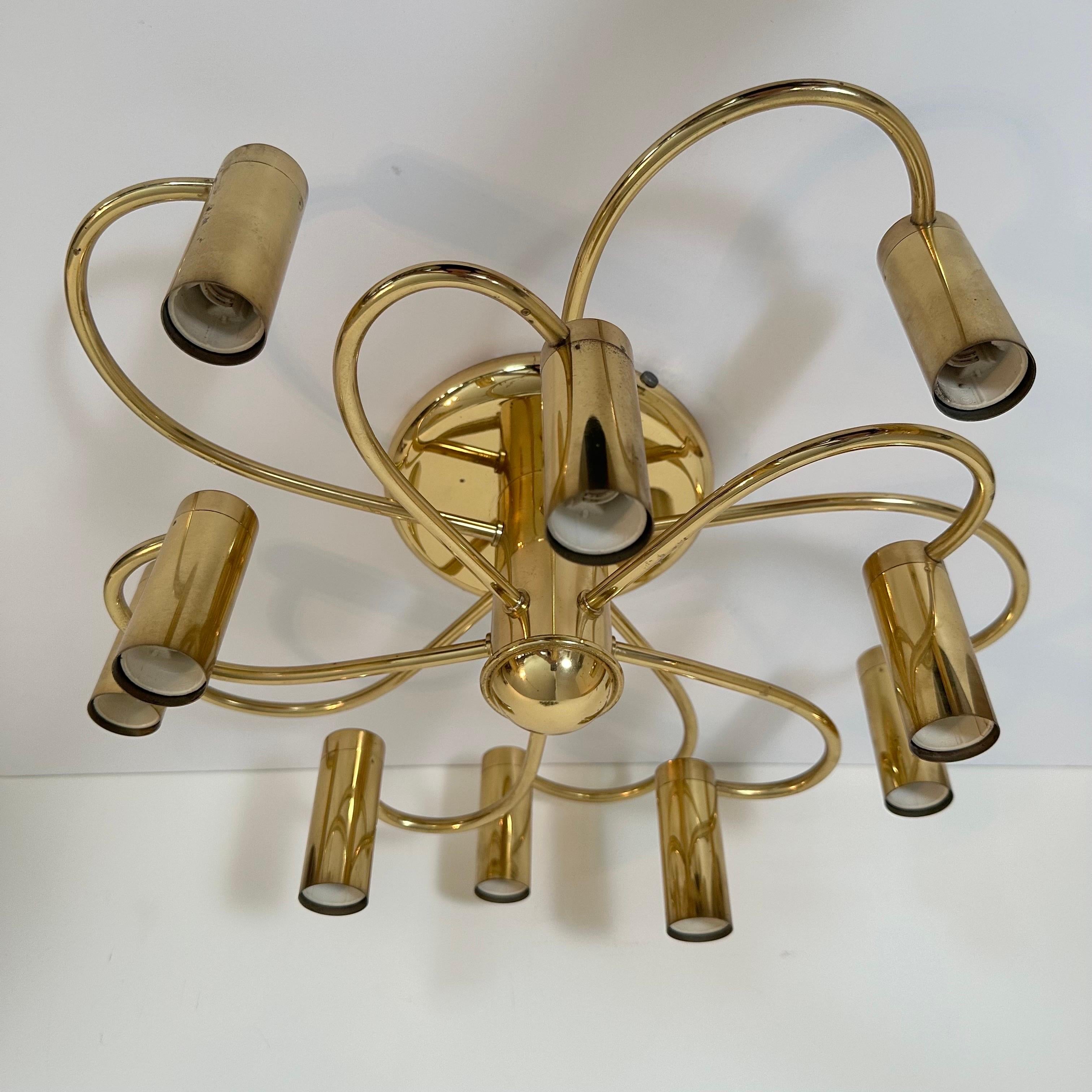 Vintage Mid-Century Style Brass Spiral 10 Arm Flush Mount German, 1980s For Sale 4