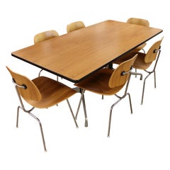 Vintage Mid Century Style Herman Miller Chrome Wood Dining Set Table 6 Chairs